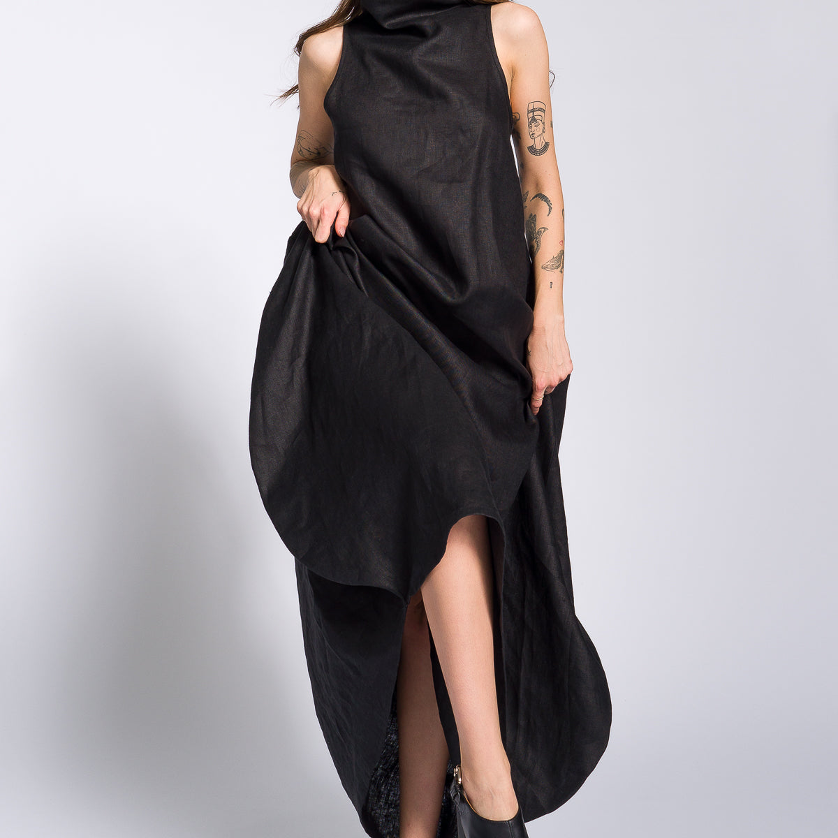 Linen High Neck Cocoon Dress