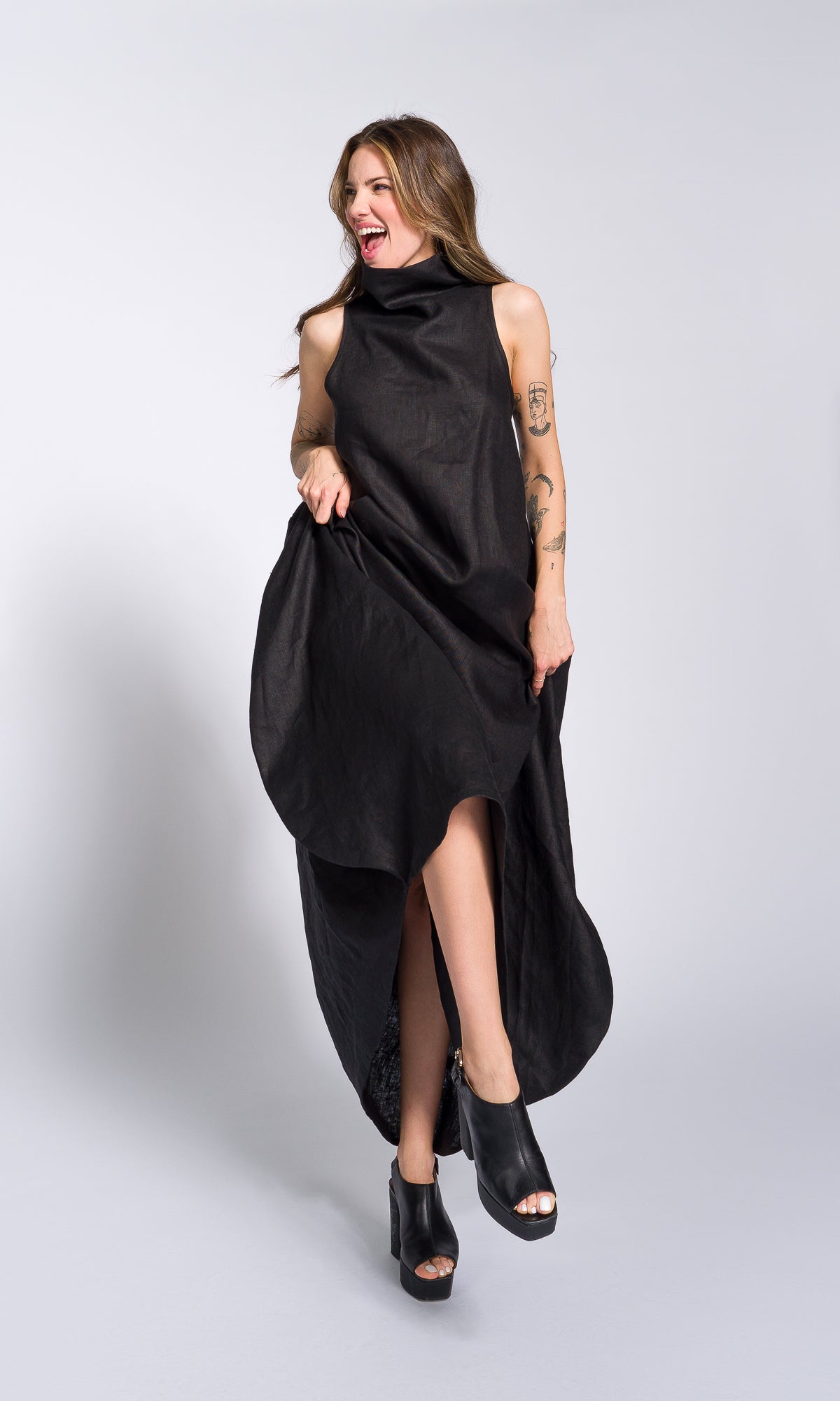 Linen High Neck Cocoon Dress