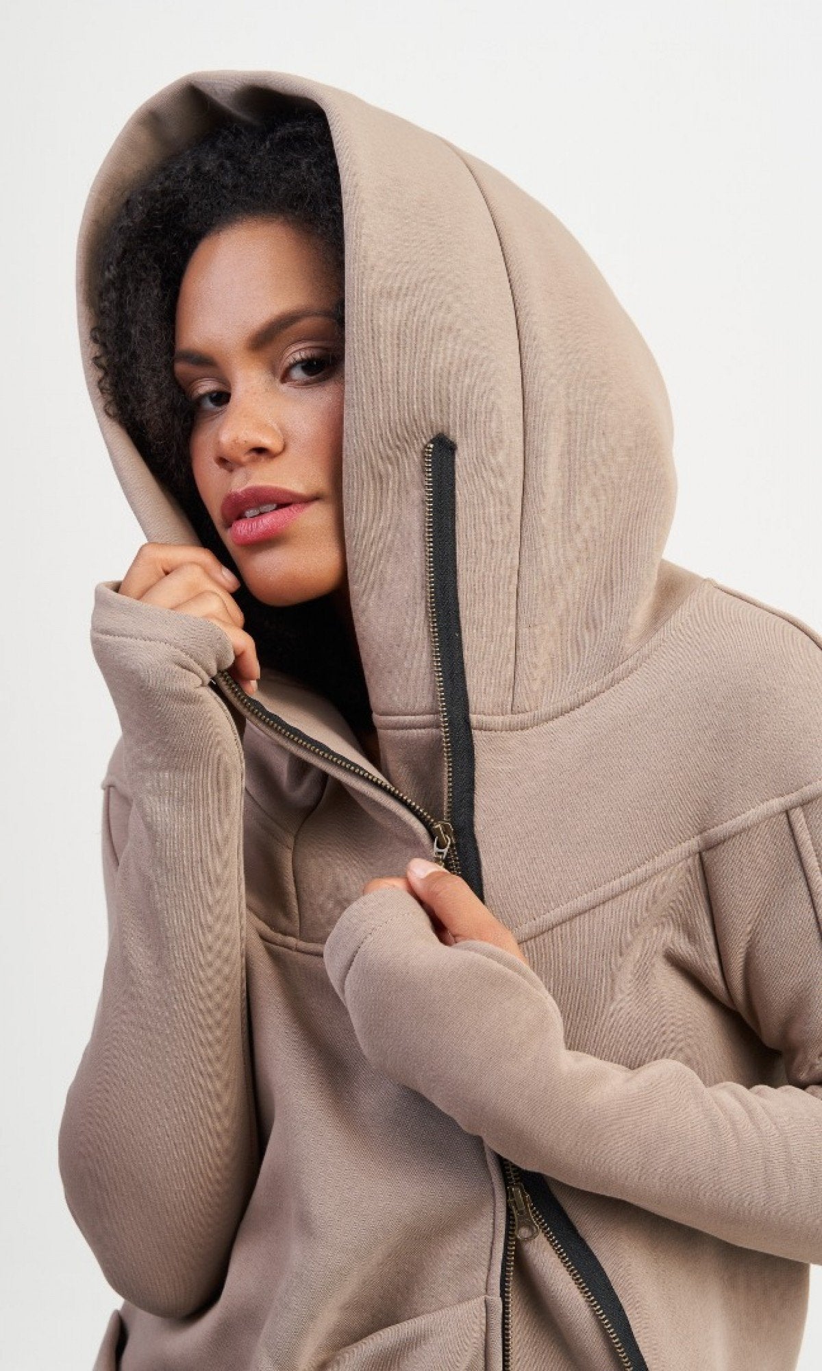 Cotton Fleece Hoodie with Asymmetric Closure - AAKASHA