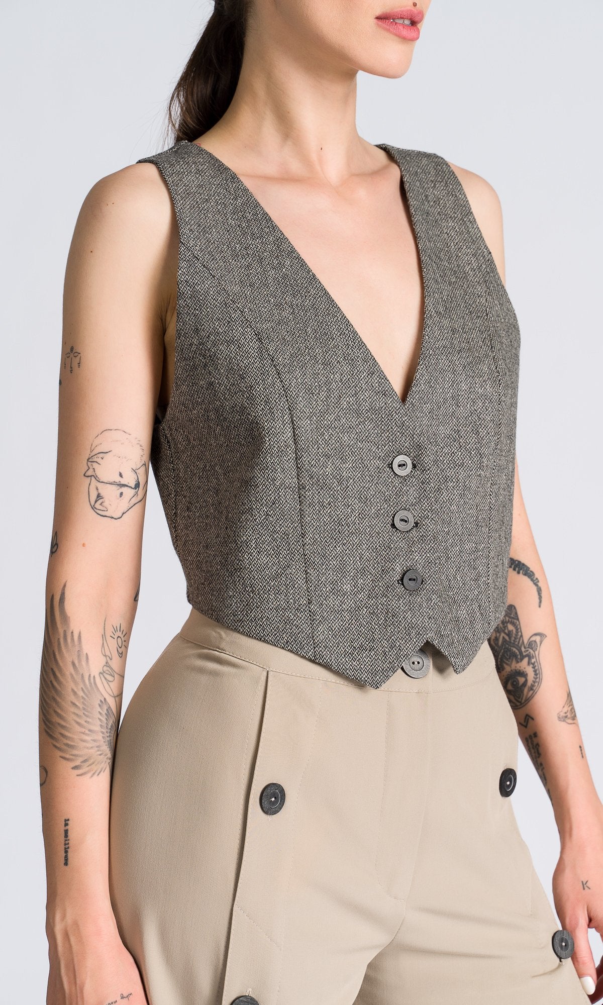 Short Herringbone Suit Vest - AAKASHA