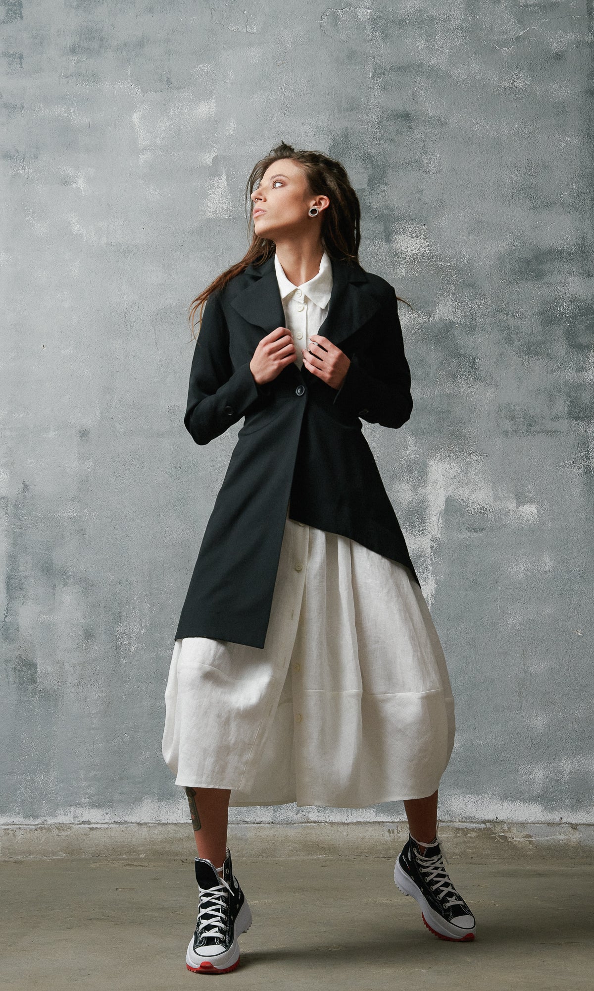 Asymmetric Buttoned Blazer - AAKASHA