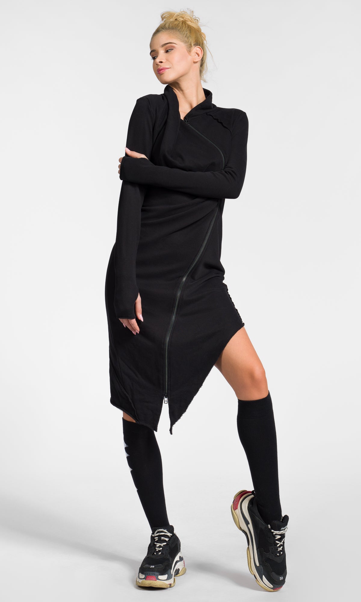Asymmetric Long-Sleeved Sweatshirt Dress