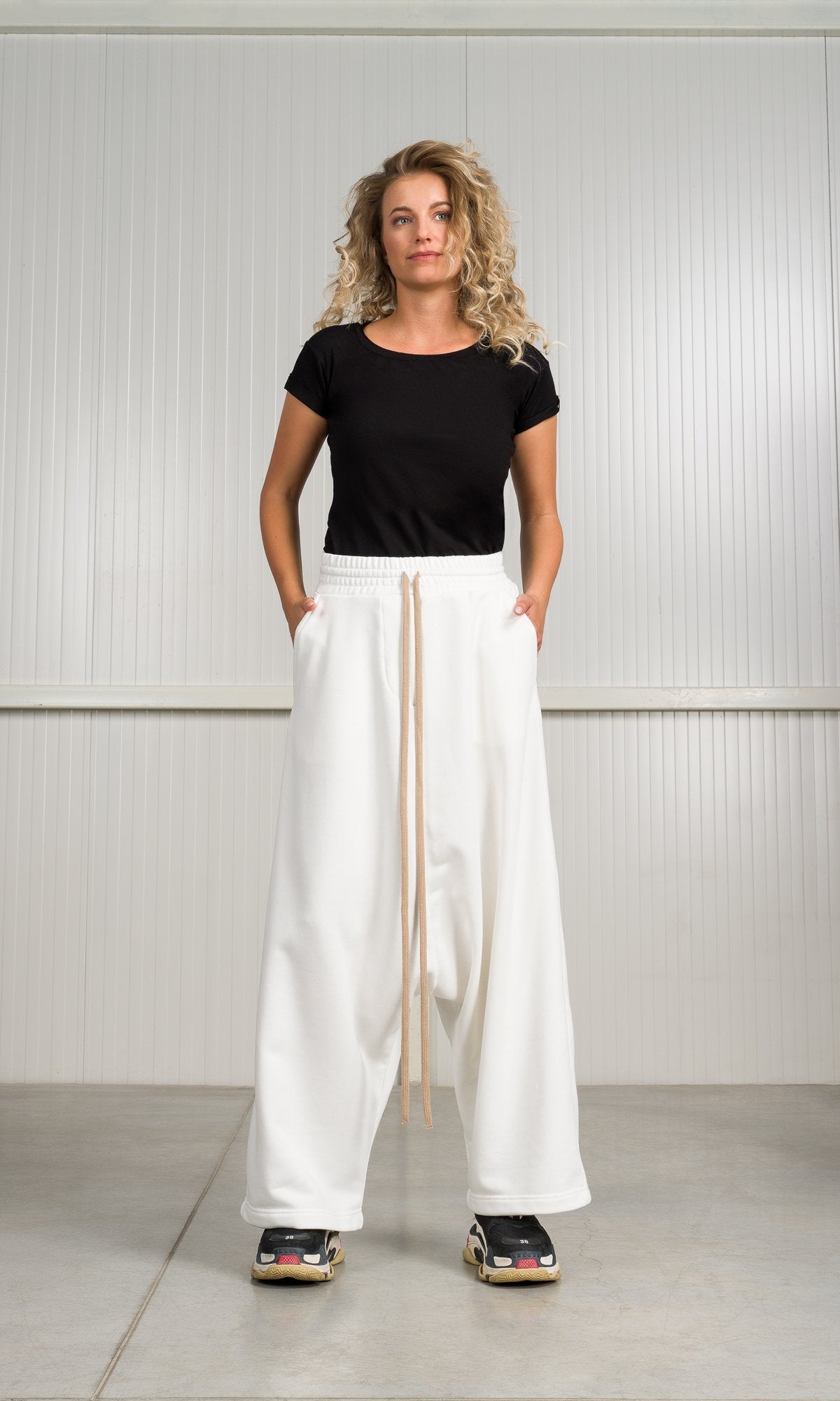 Deep Drop Crotch Pants with Drawstrings - AAKASHA