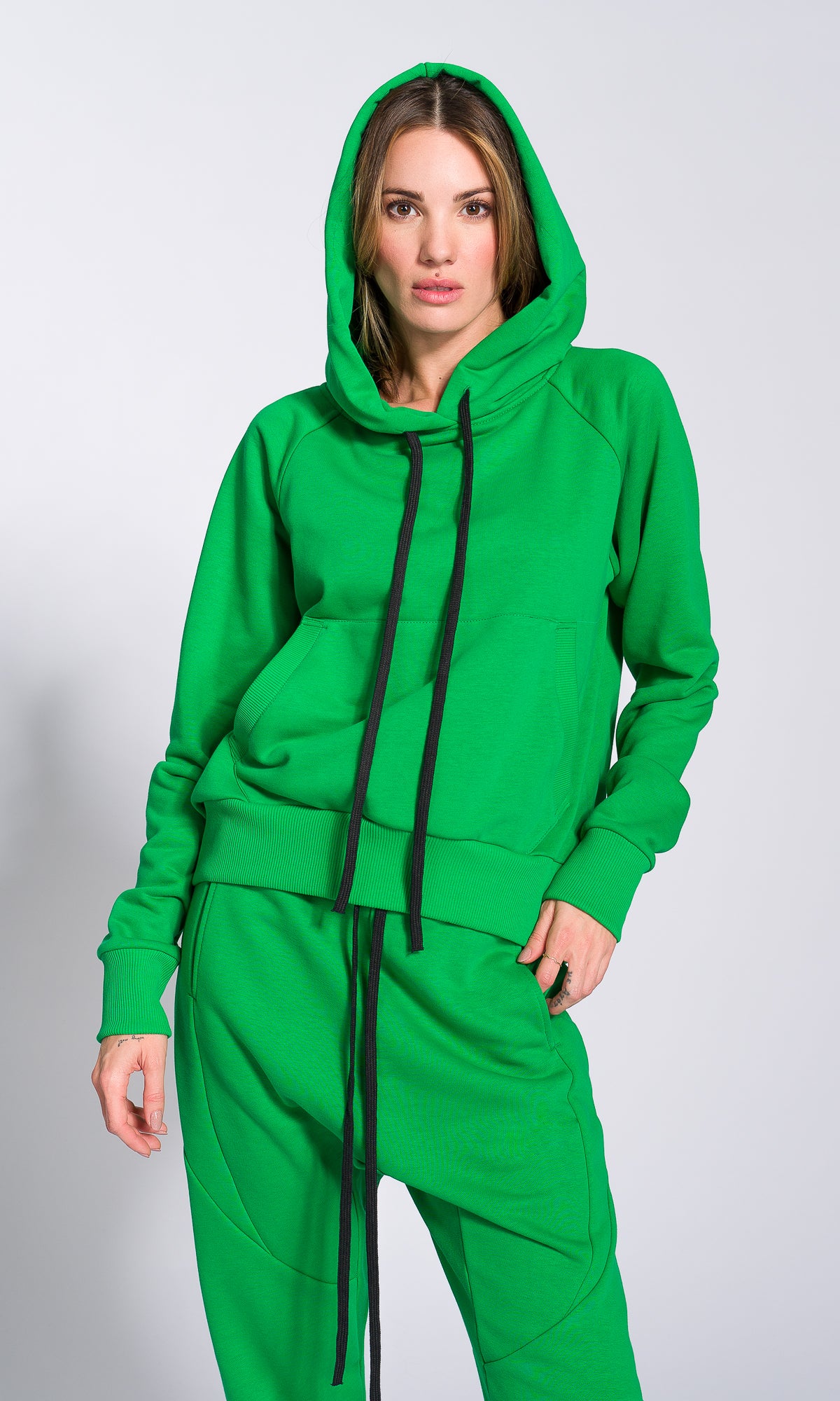 Two-piece Set of Drop Crotch Jogger Pants and Hooded Sweatshirt - AAKASHA