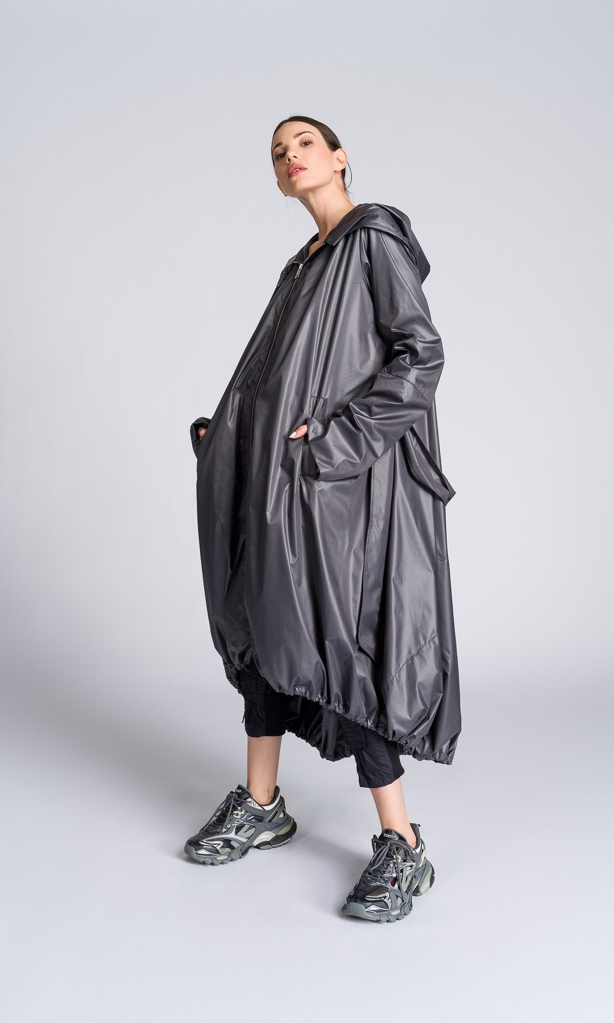 Hooded Raincoat with Belt - AAKASHA