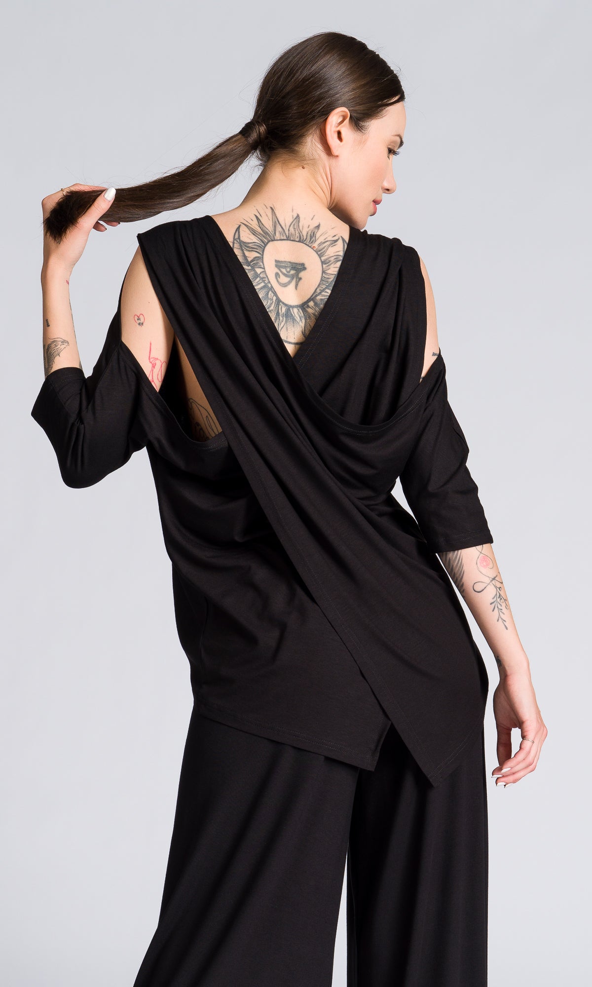 Draped Cross Back Top with Cut-out Shoulders - AAKASHA