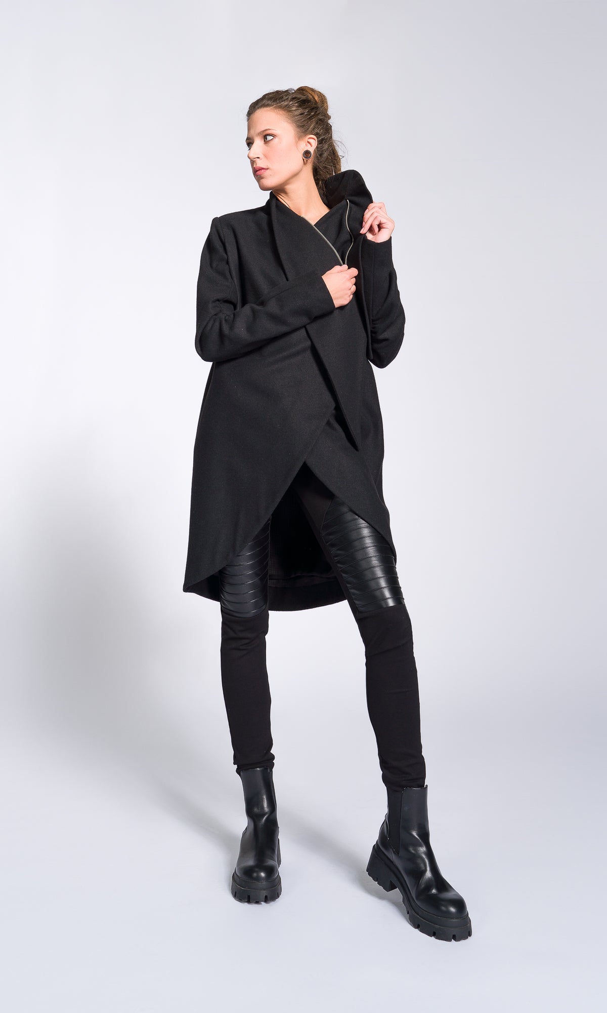 Wool Felt Coat with Asymmetric Tiered Closure - AAKASHA