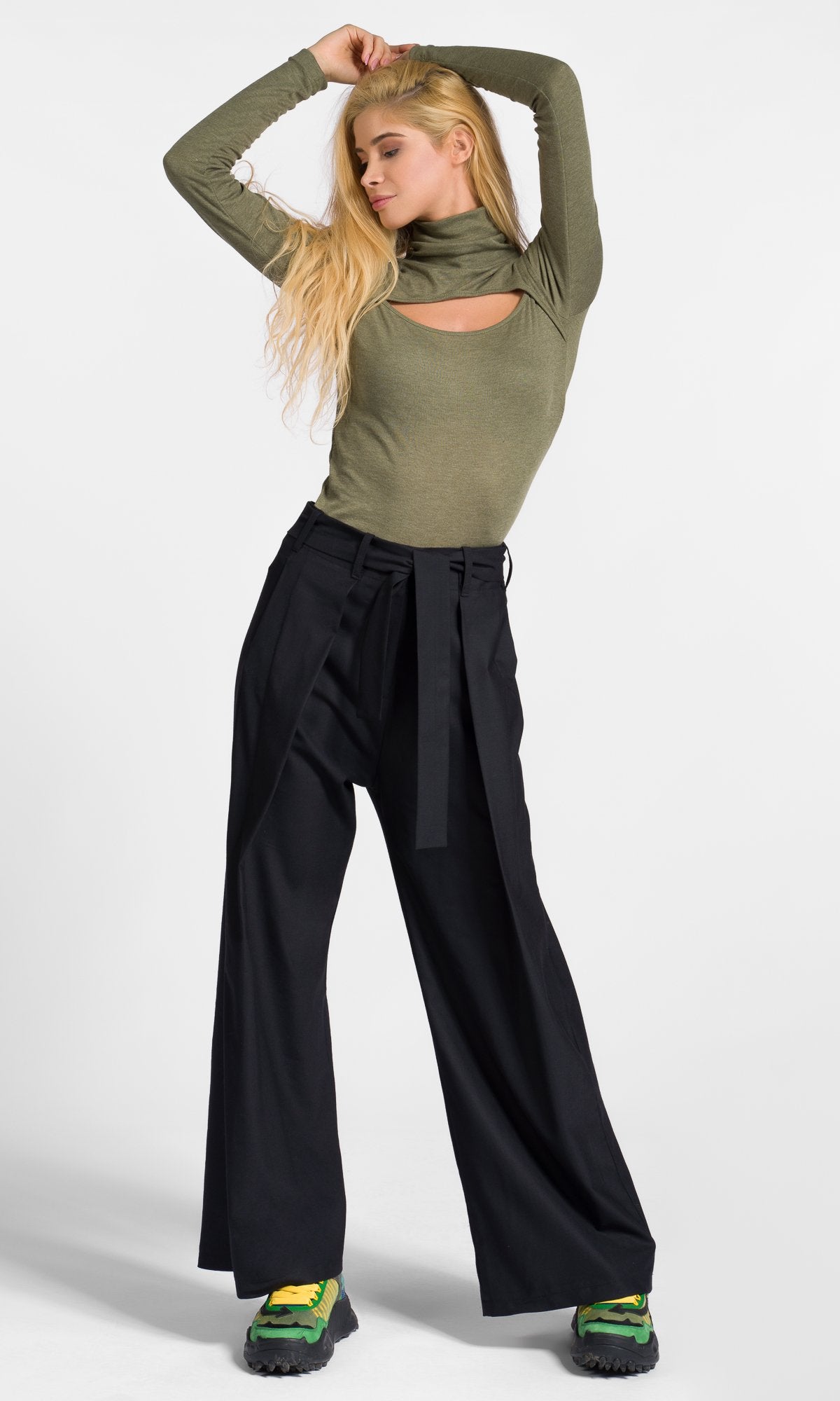 Wide Leg Pants With Ribbon Belt - AAKASHA