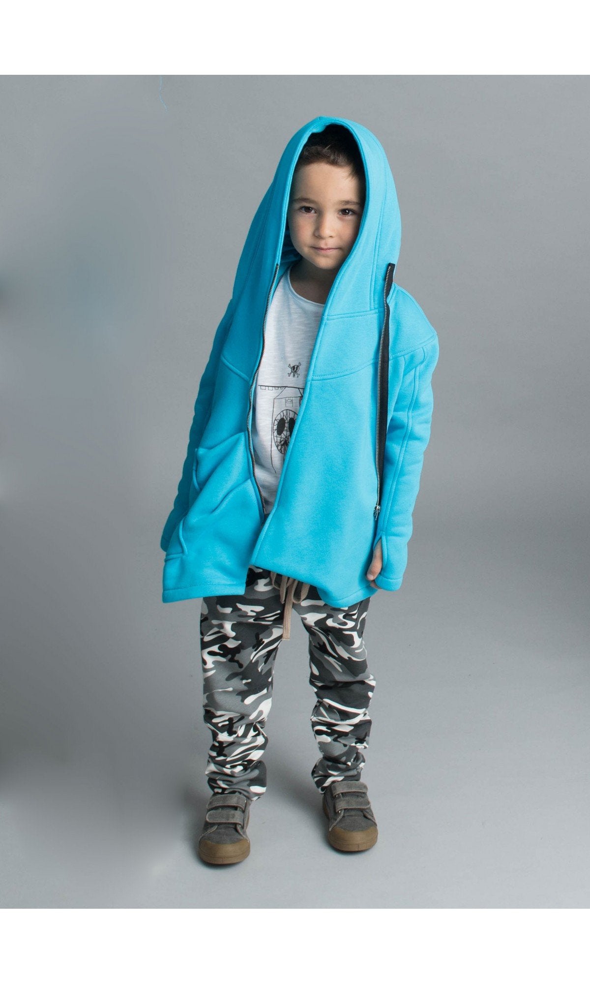 Cotton Fleece Hoodie with Asymmetric Closure