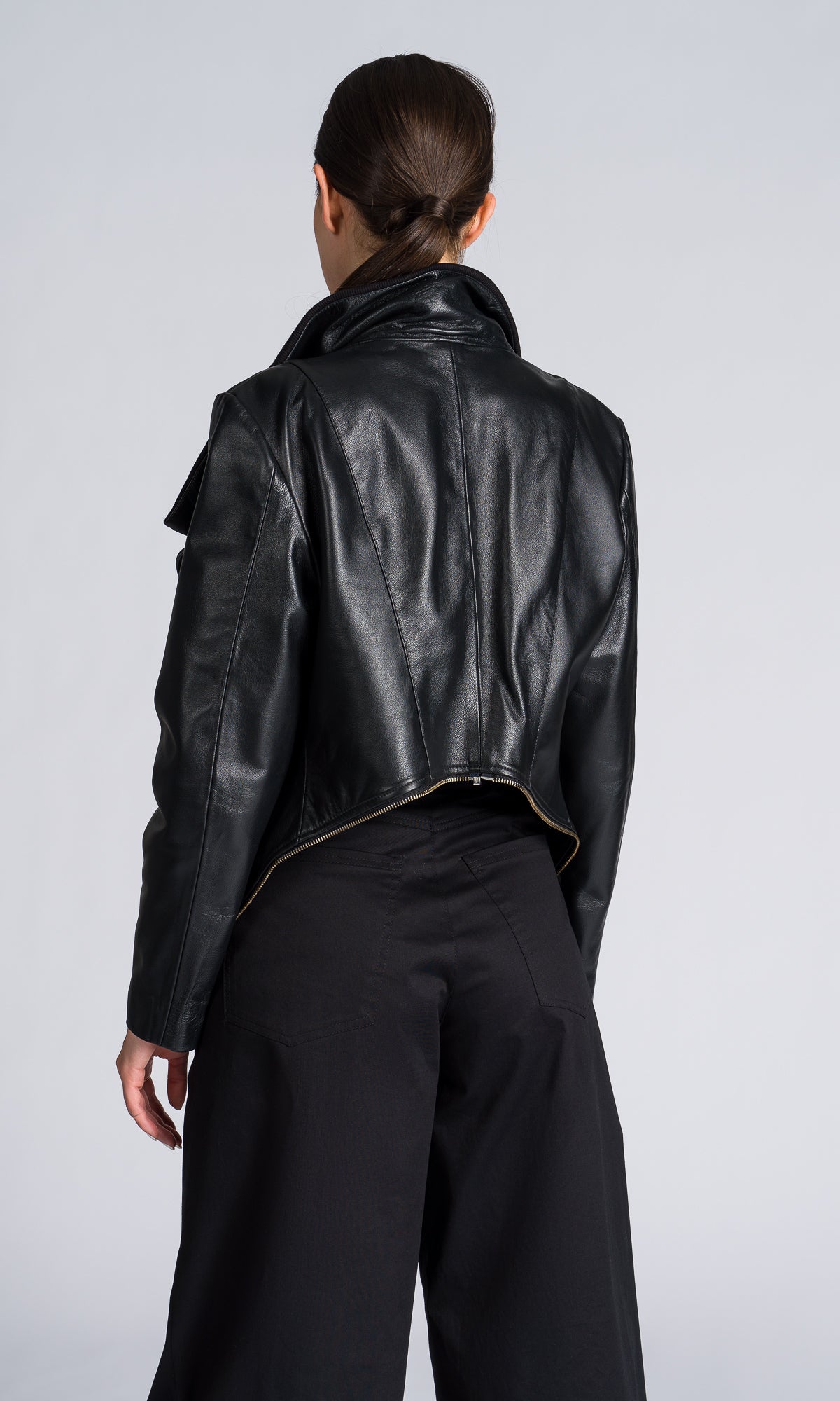 Asymmetric Zipper Leather Jacket - AAKASHA