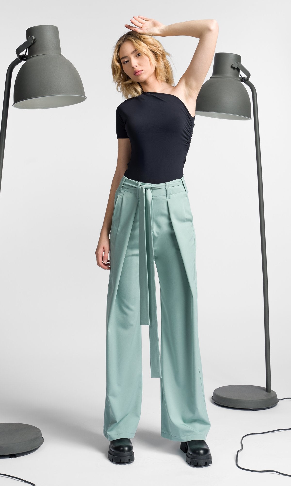 Folded Leg Pants with Belt - AAKASHA