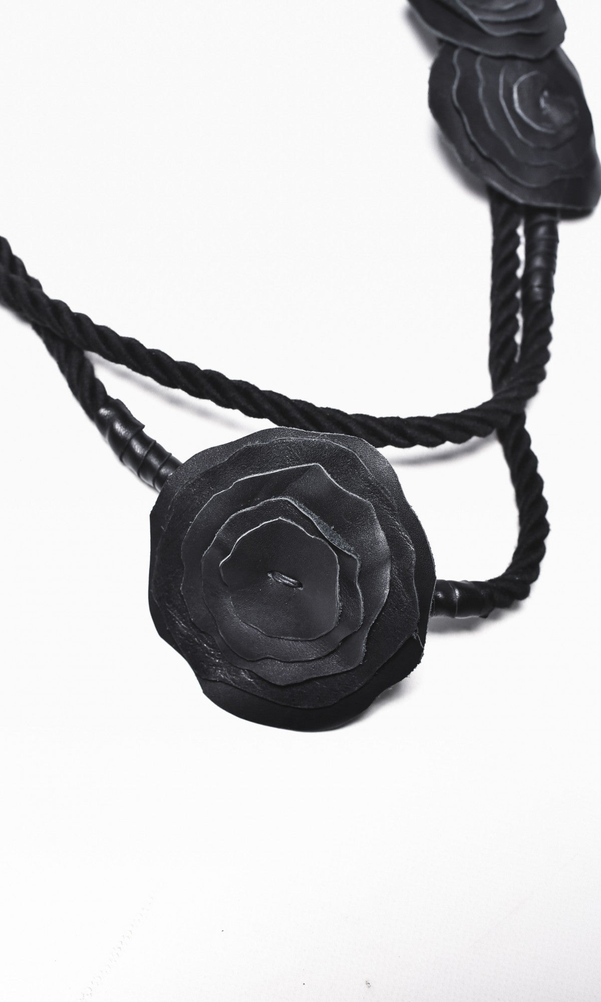 Black Rope and Genuine Leather Roses Necklace