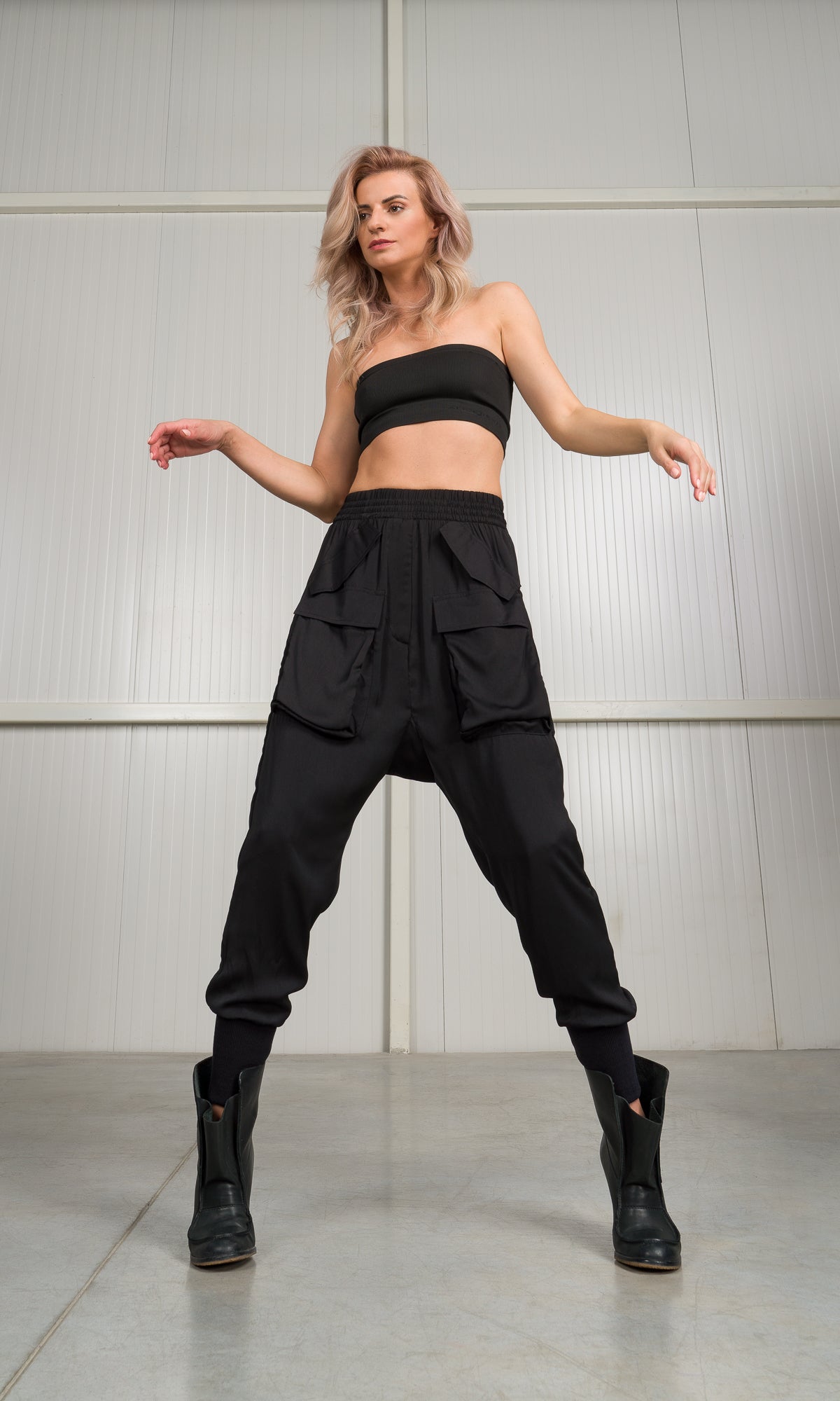 Satin Drop Crotch Cargo Pants - AAKASHA