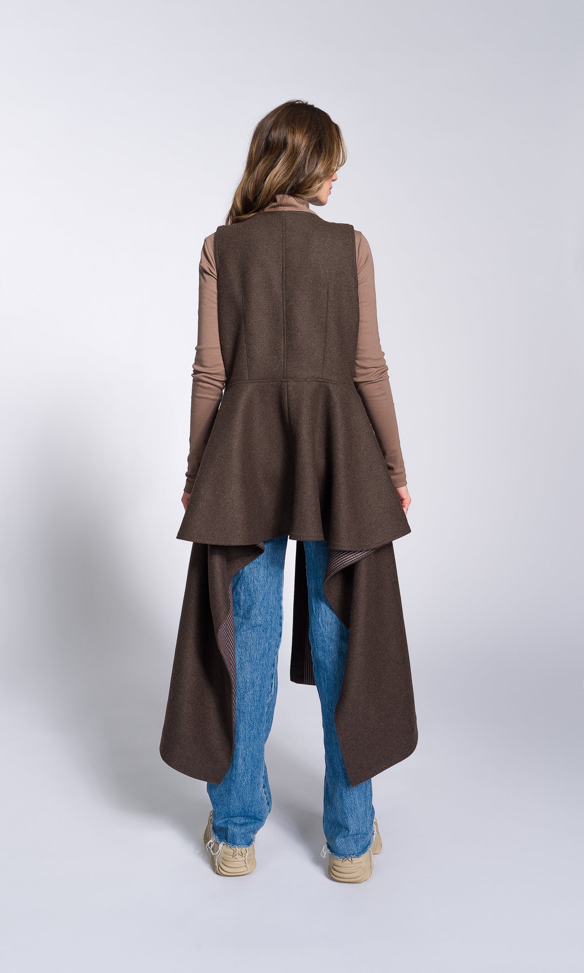 Sleeveless Lined Coat with Short Peplum Back - AAKASHA