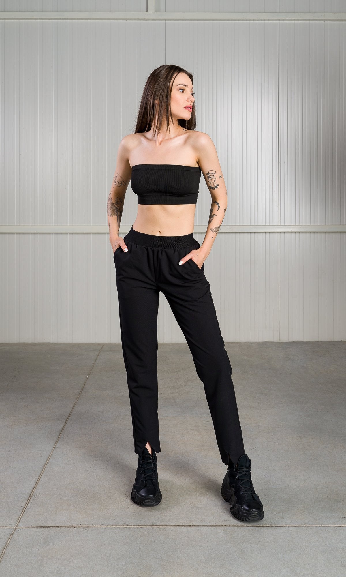 Cropped Pants with Front Slits - AAKASHA