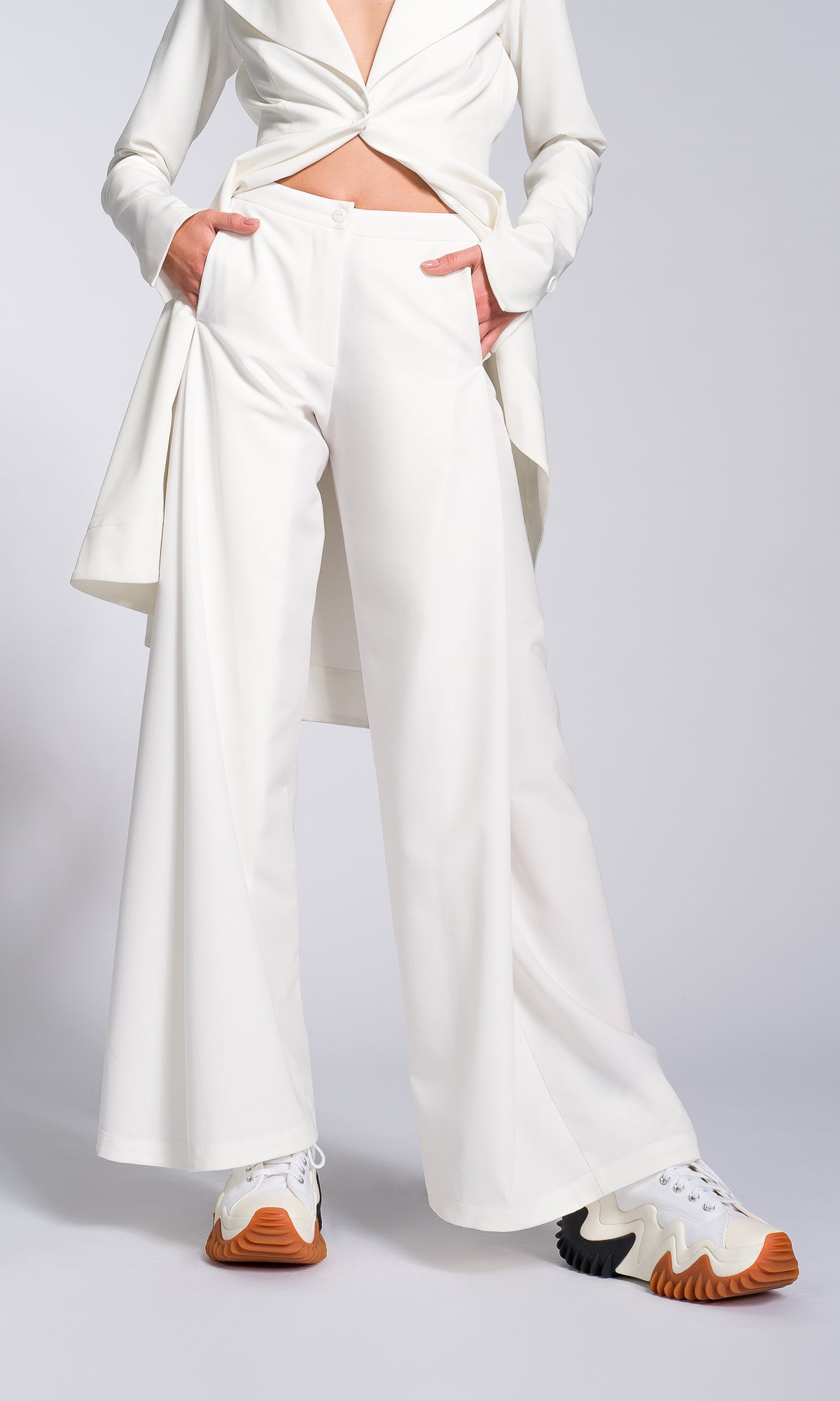 Two-piece Set of Asymmetric Buttoned Blazer and Wide Leg Pants