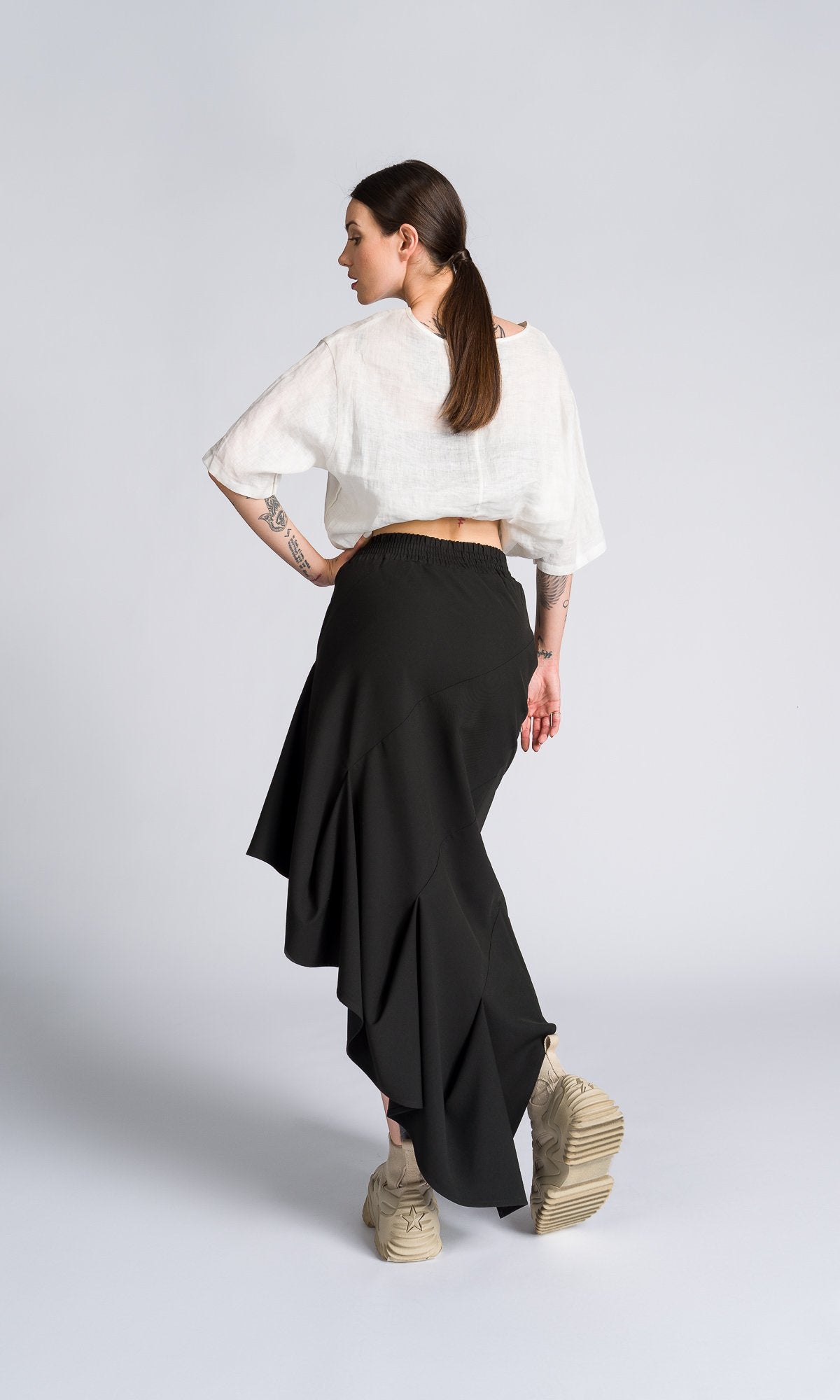 Asymmetric Ruffle Maxi Skirt - AAKASHA