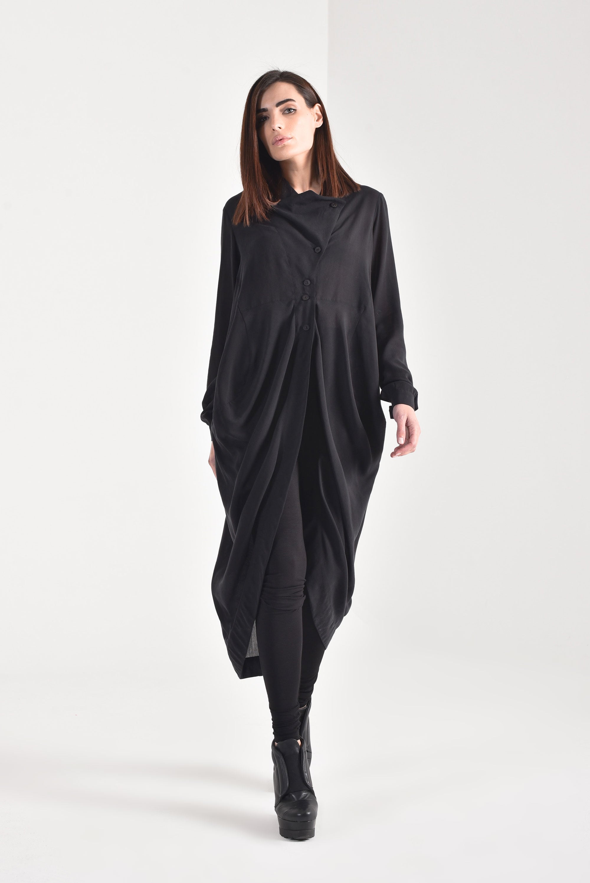 Draped Front Long Shirt - AAKASHA