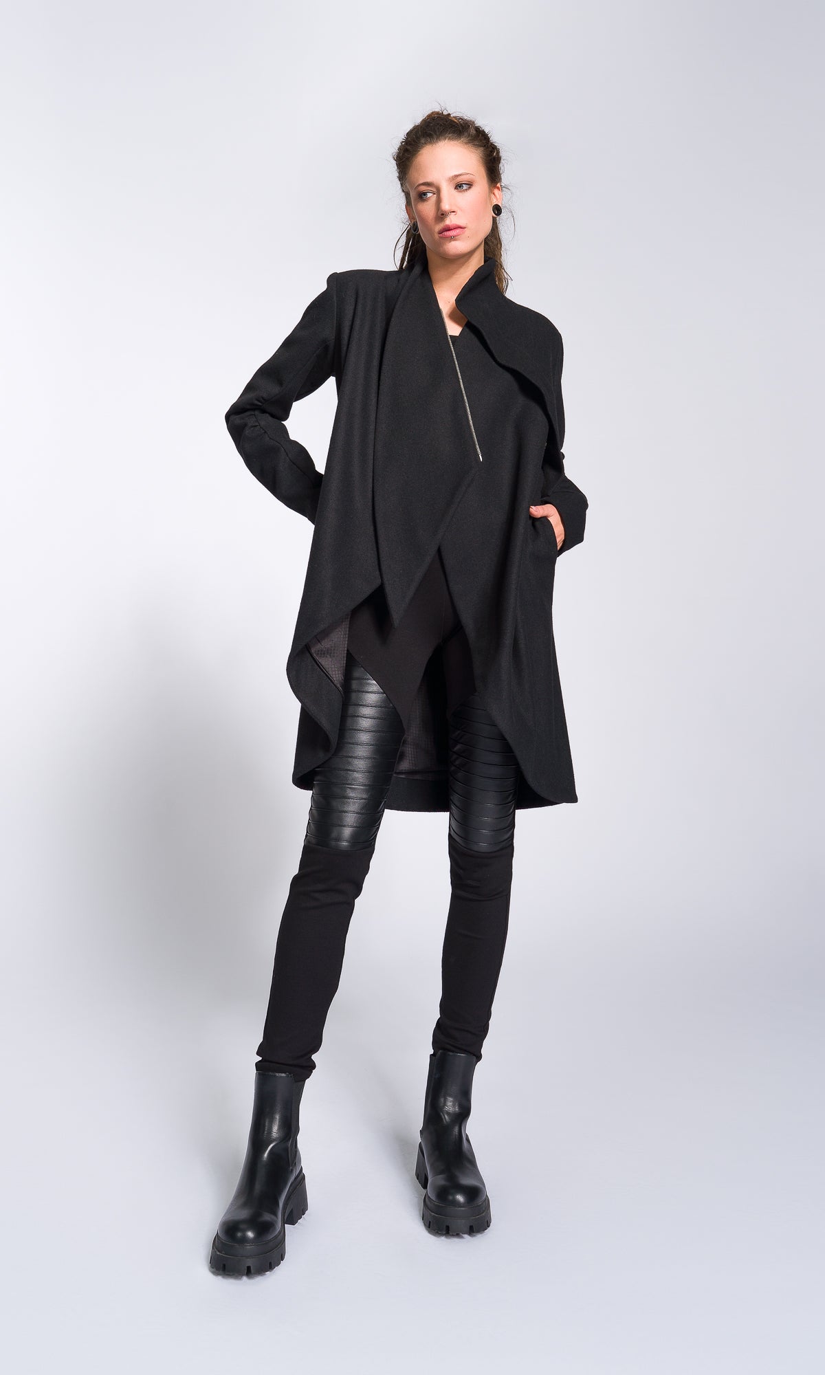 Wool Felt Coat with Asymmetric Tiered Closure - AAKASHA