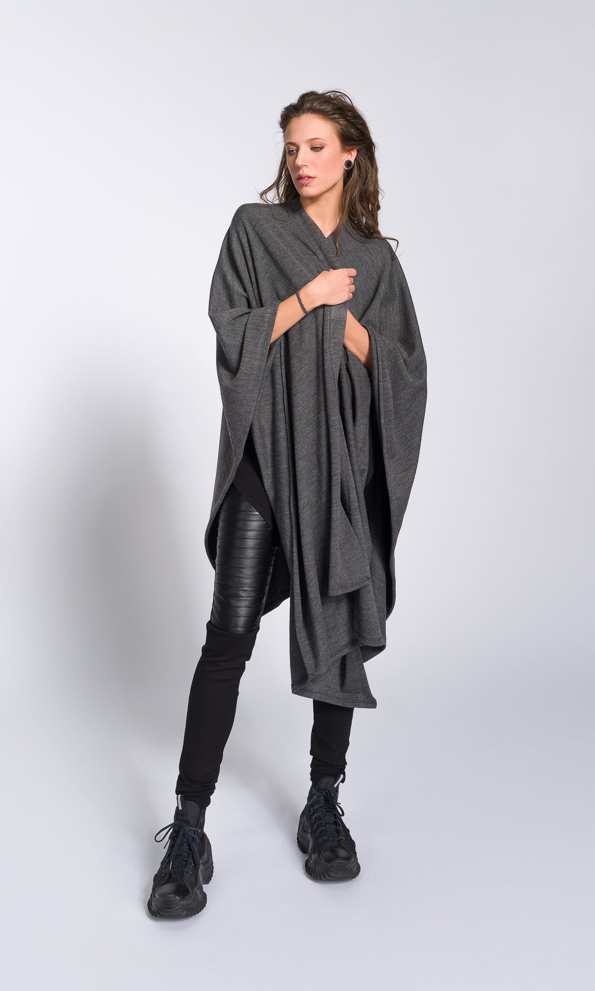 Asymmetric Knit Poncho Cardigan - AAKASHA