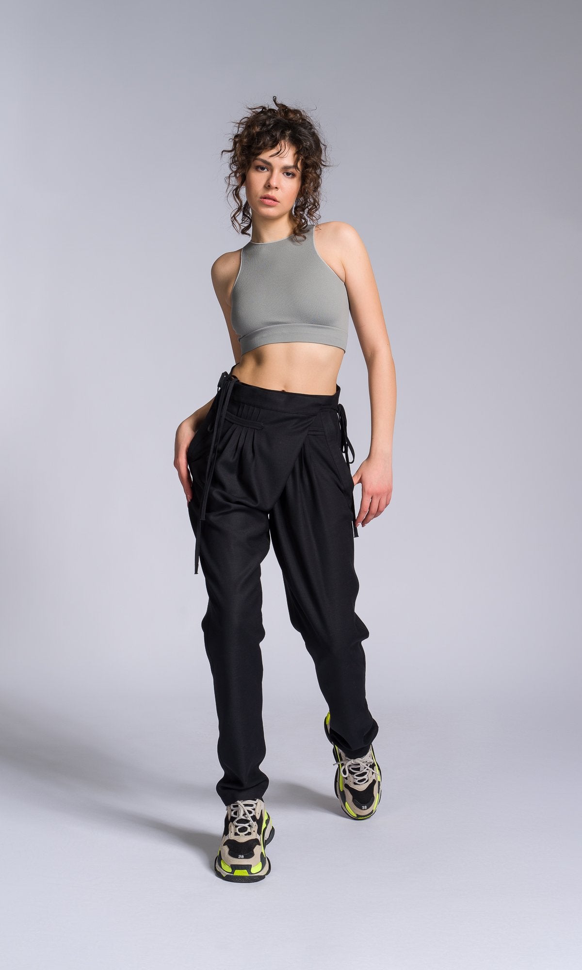 Tapered Pants with Overlap Front - AAKASHA