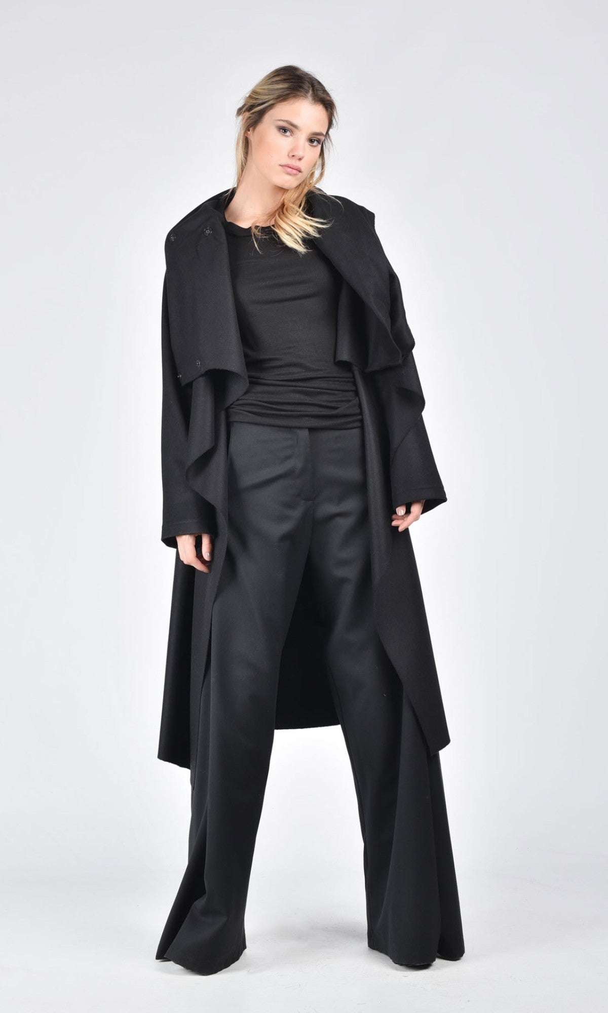 Wool Felt Coat with High Collar - AAKASHA