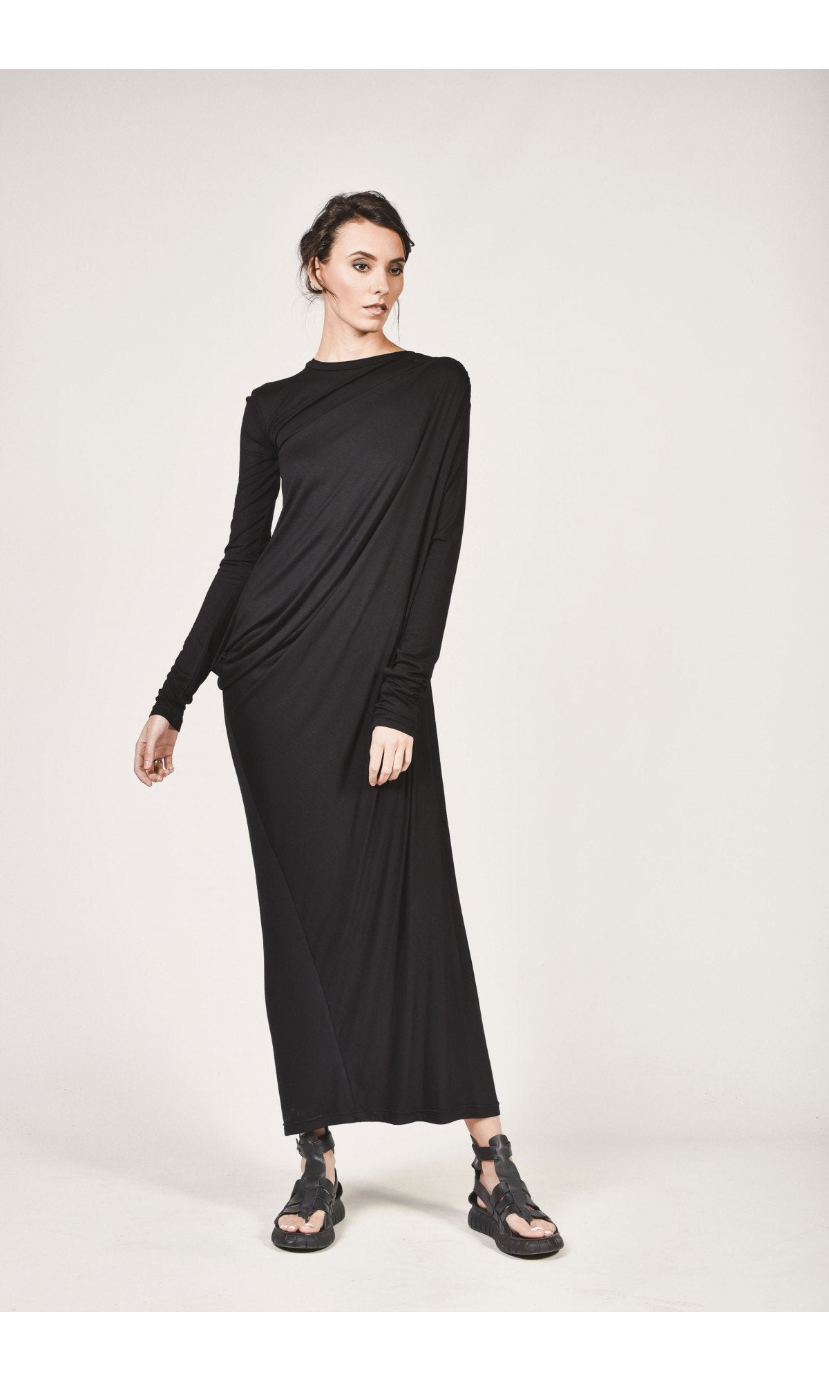 asymmetric drape dress Long Draped Cute A Line Short Contrast topstitching subtly frames Gala Gowns Color:Natural Linen