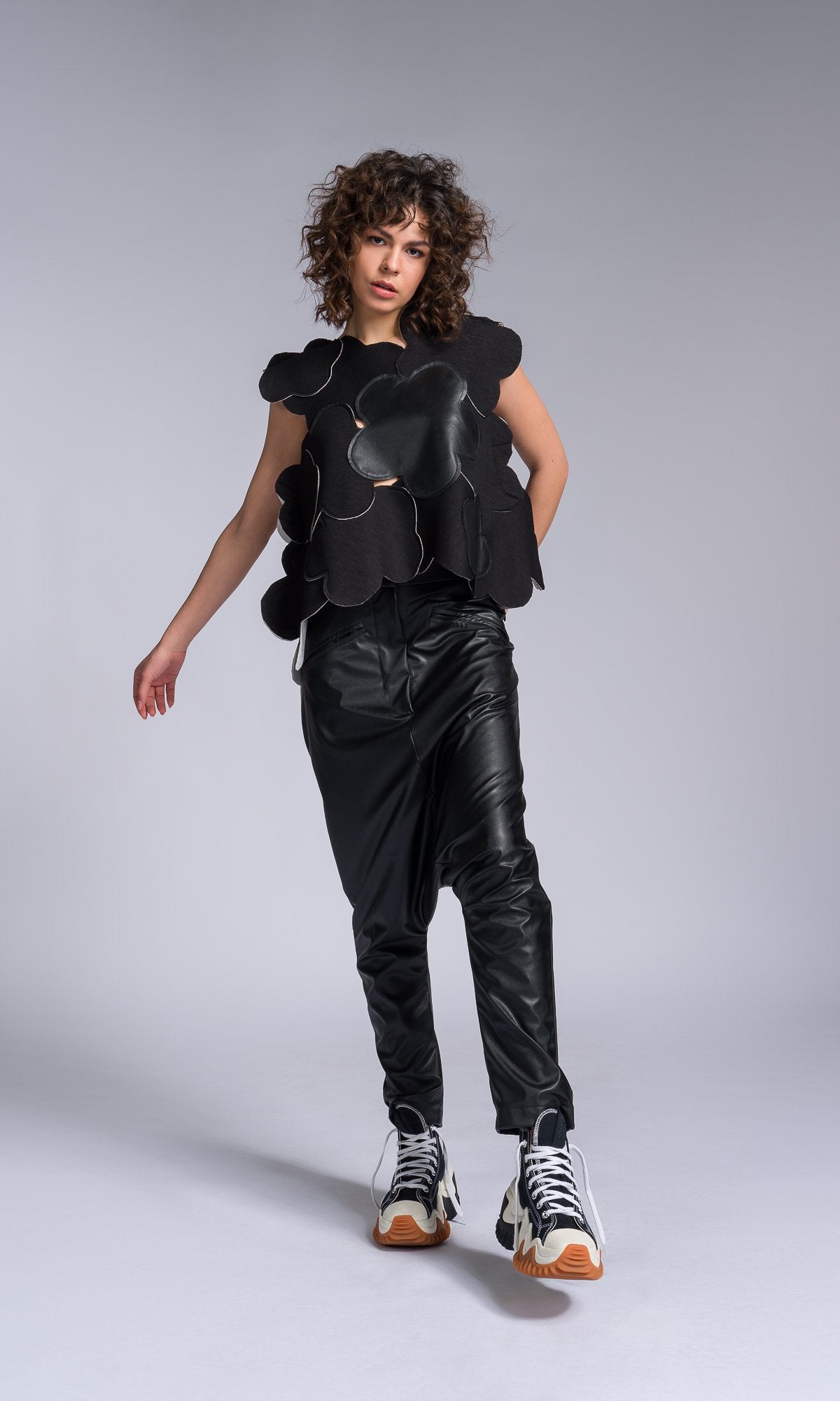 Vegan Leather Pants with Deep Drop Crotch - AAKASHA