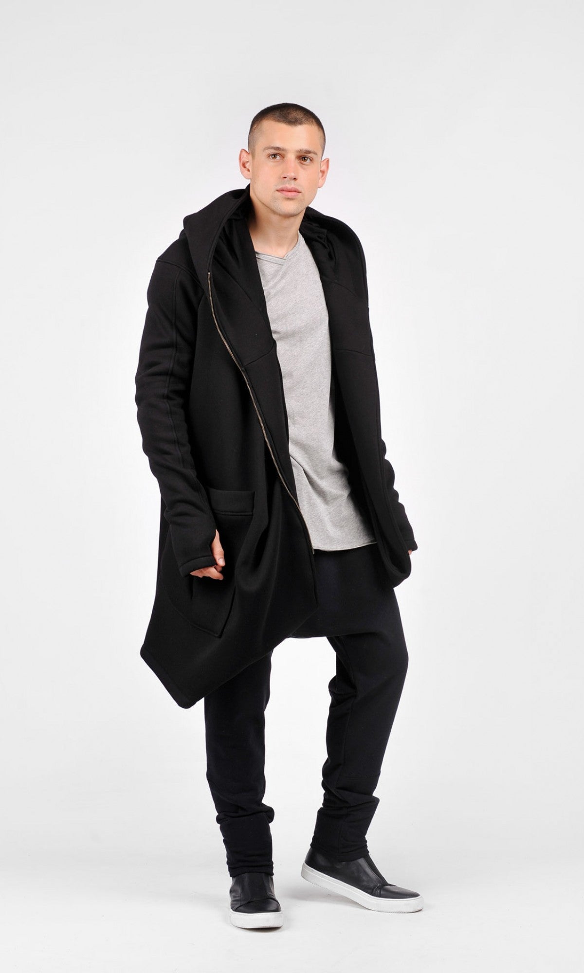 Cotton Fleece Hoodie with Asymmetric Closure