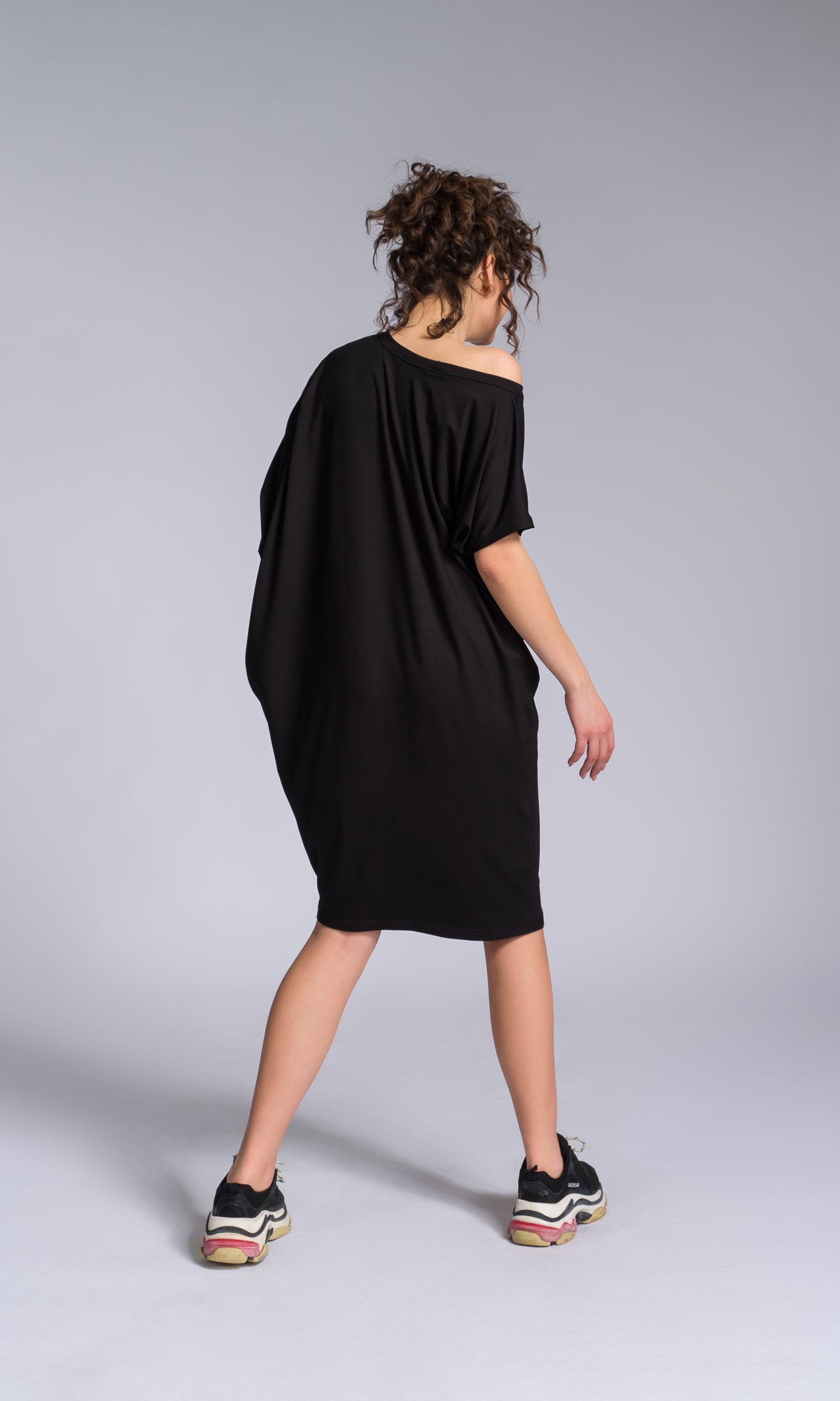 Batwing Sleeve Asymmetric Mini Dress - AAKASHA