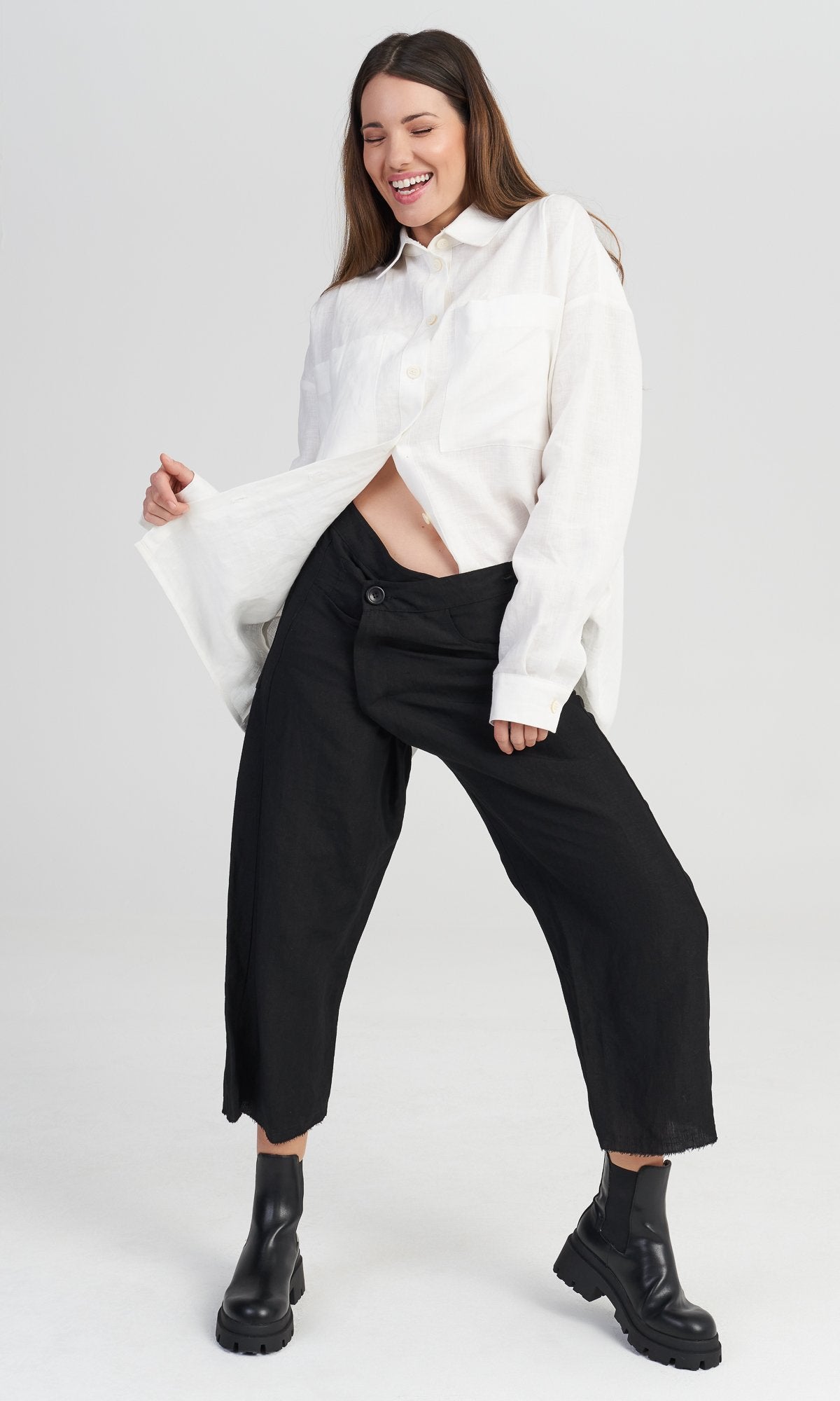 Linen Overlapping Crop Pants - AAKASHA