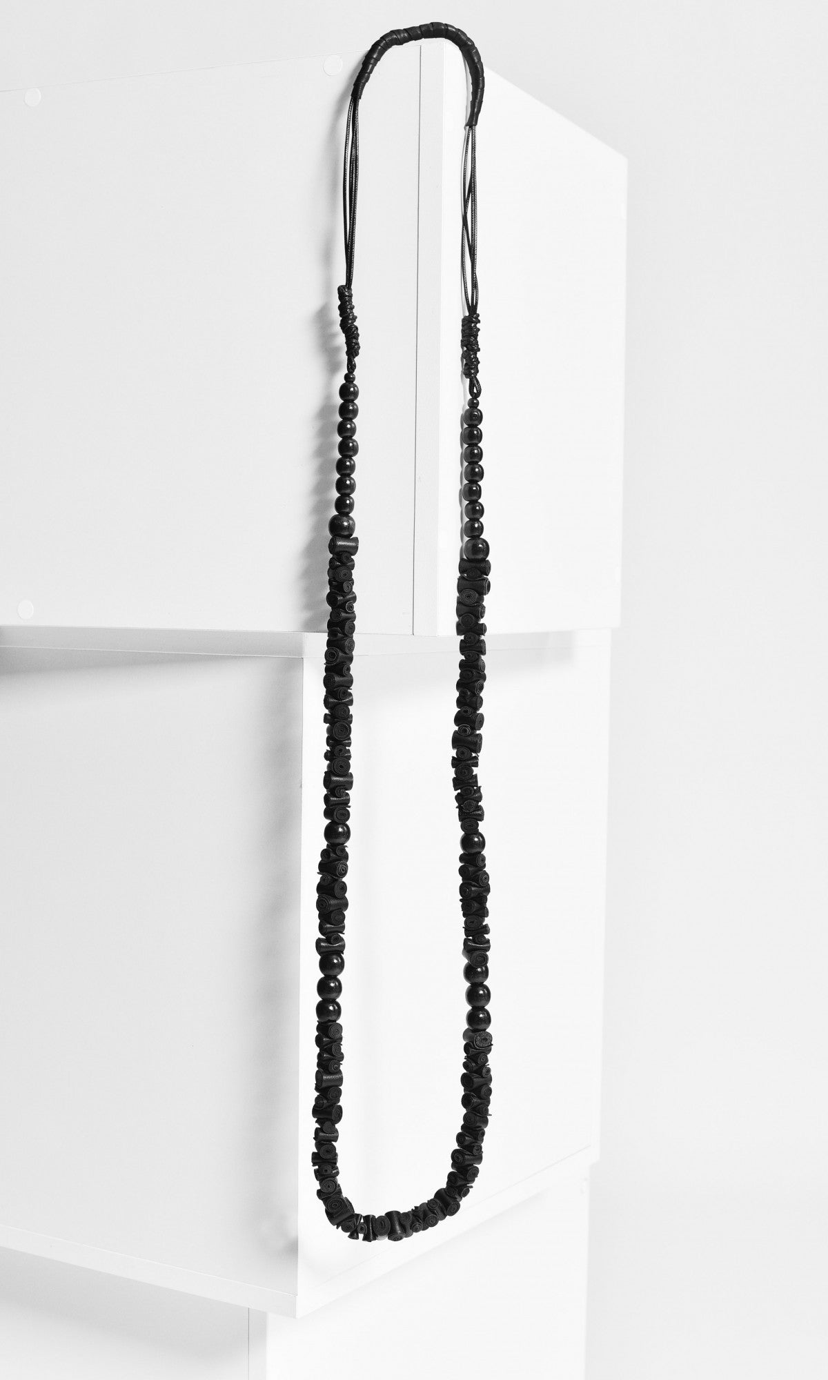 Long Black Genuine Leather Necklace