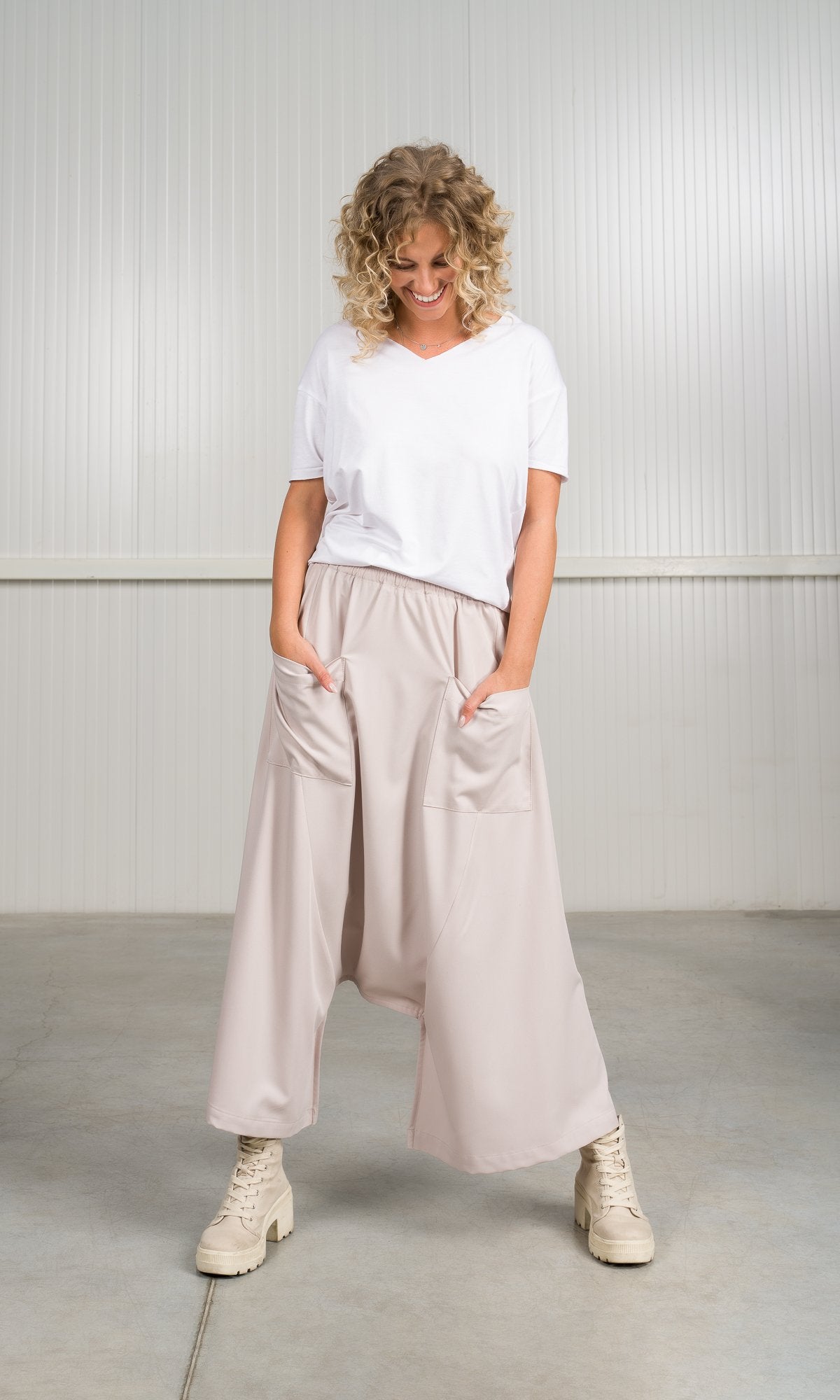 Deep Drop Crotch Pants with Wide Legs - AAKASHA