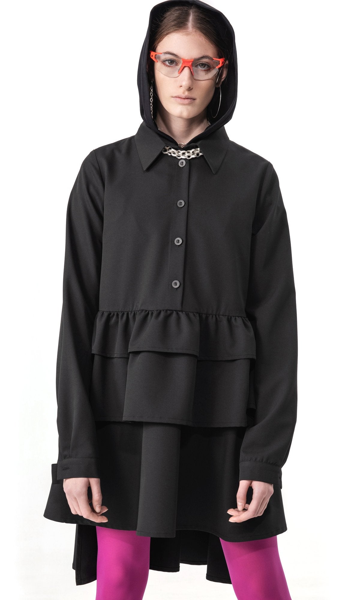 Long sleeve frill hem shirt dress