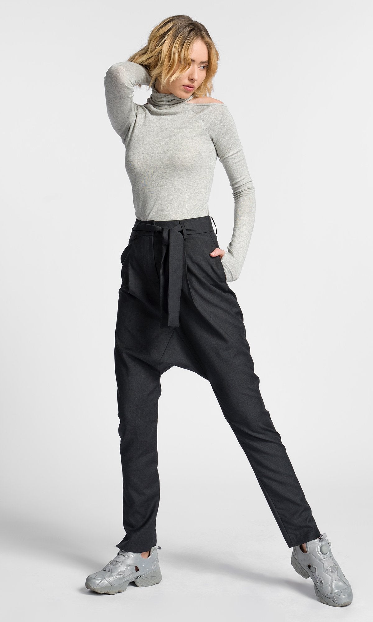 Drop Crotch Pants With Ribbon Belt - AAKASHA