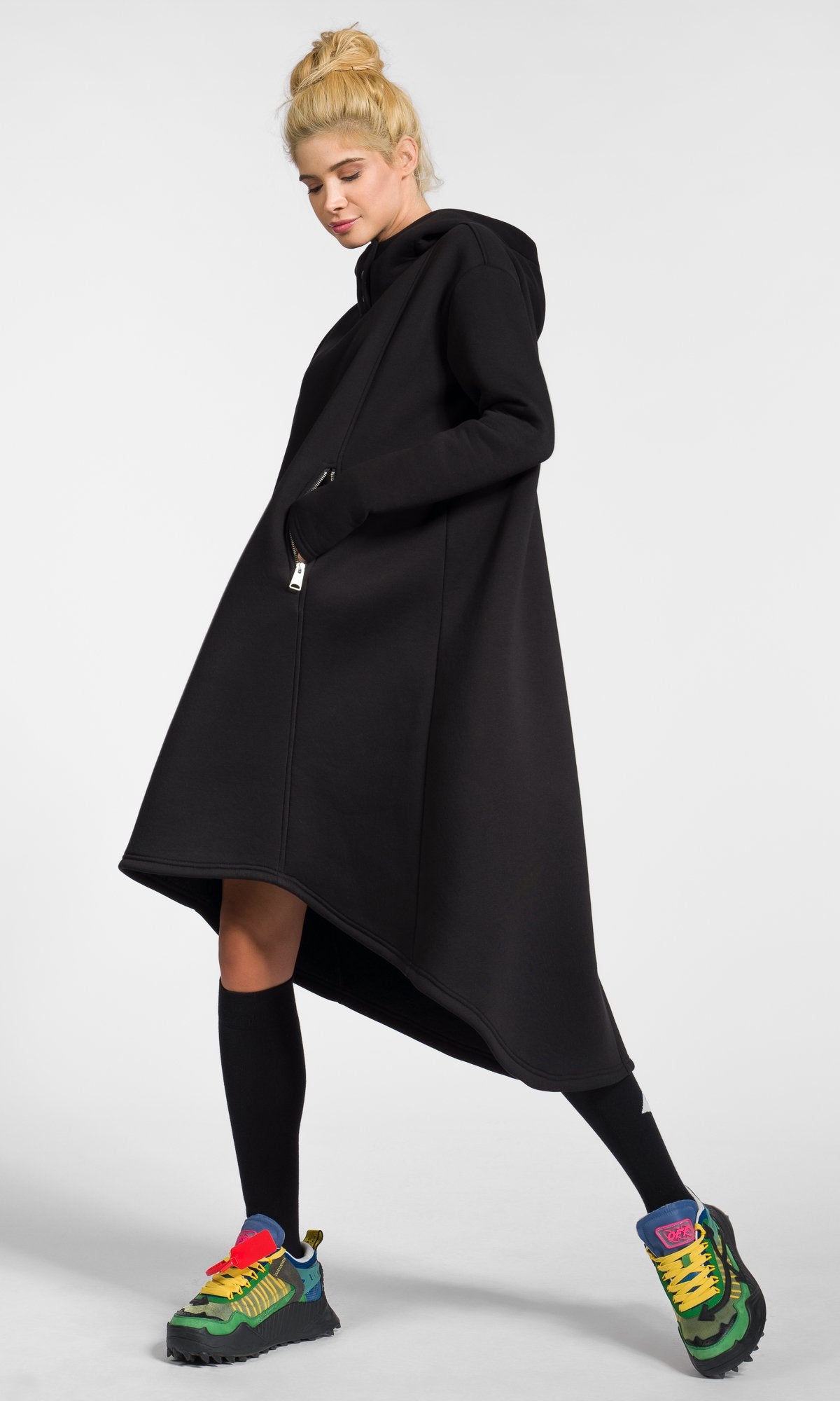 Extra Long Hoodie Dress with Zipper Pockets - AAKASHA