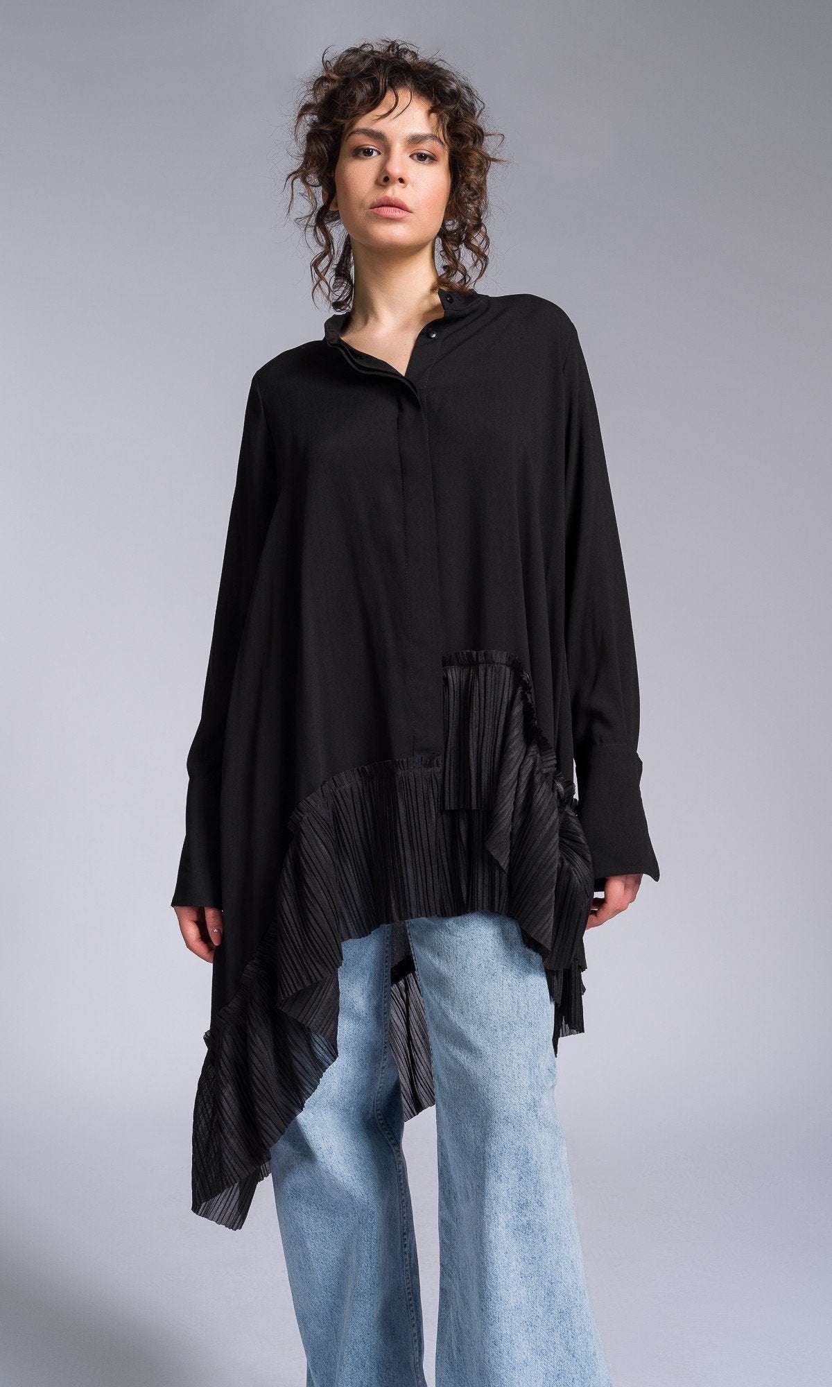 Pleated Hem Asymmetric Shirt - AAKASHA