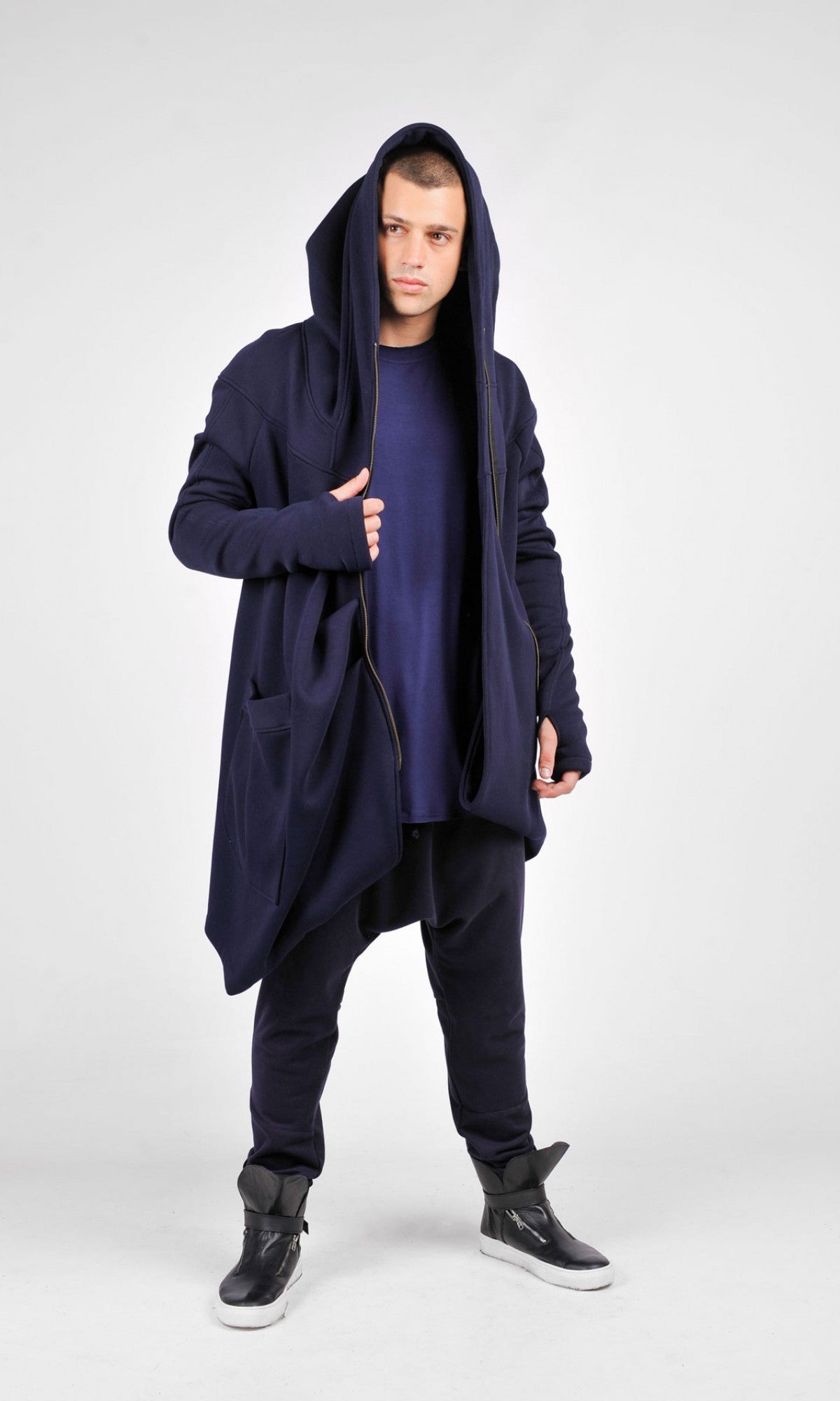 Cotton Fleece Hoodie with Asymmetric Closure