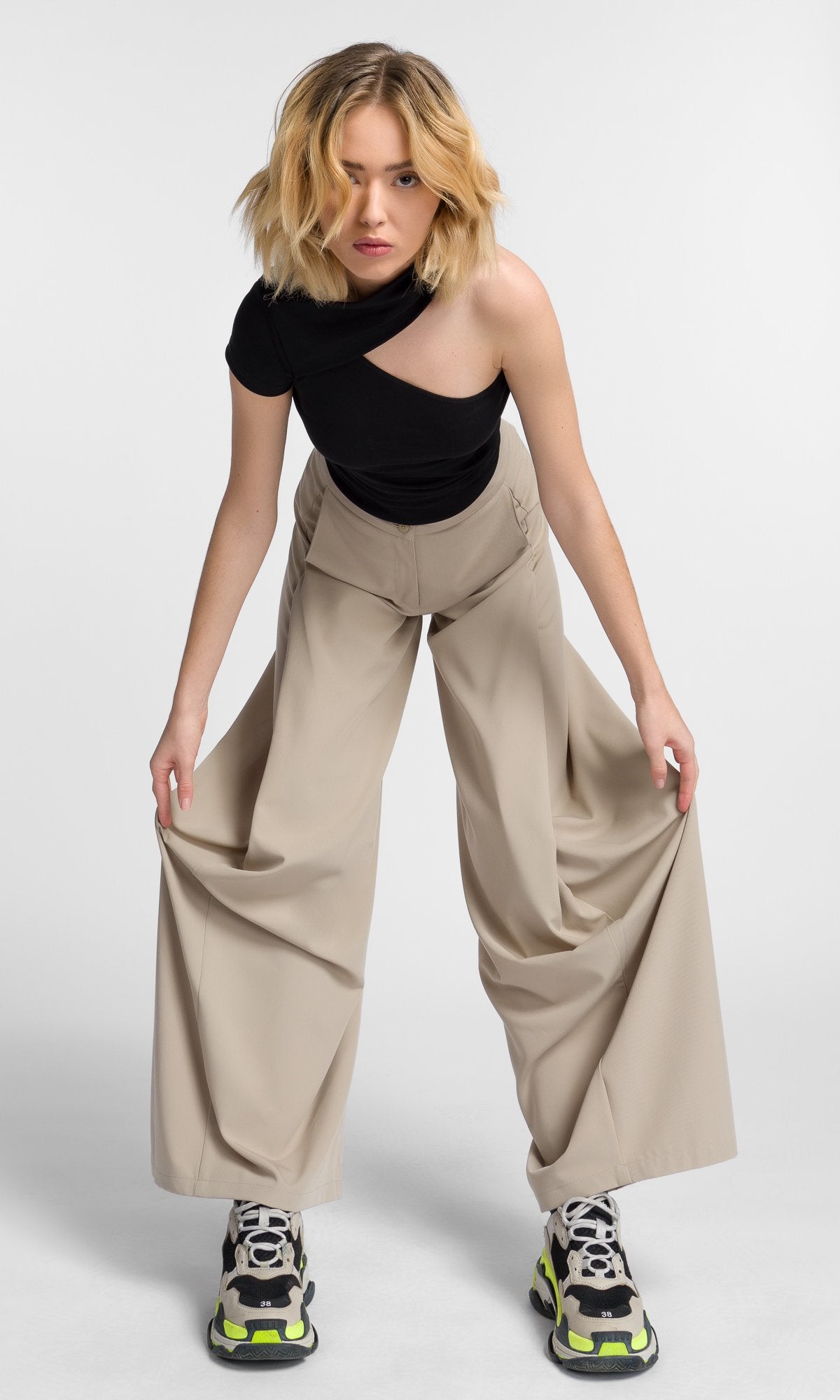 Wide Leg Pants with Folded Sides - AAKASHA