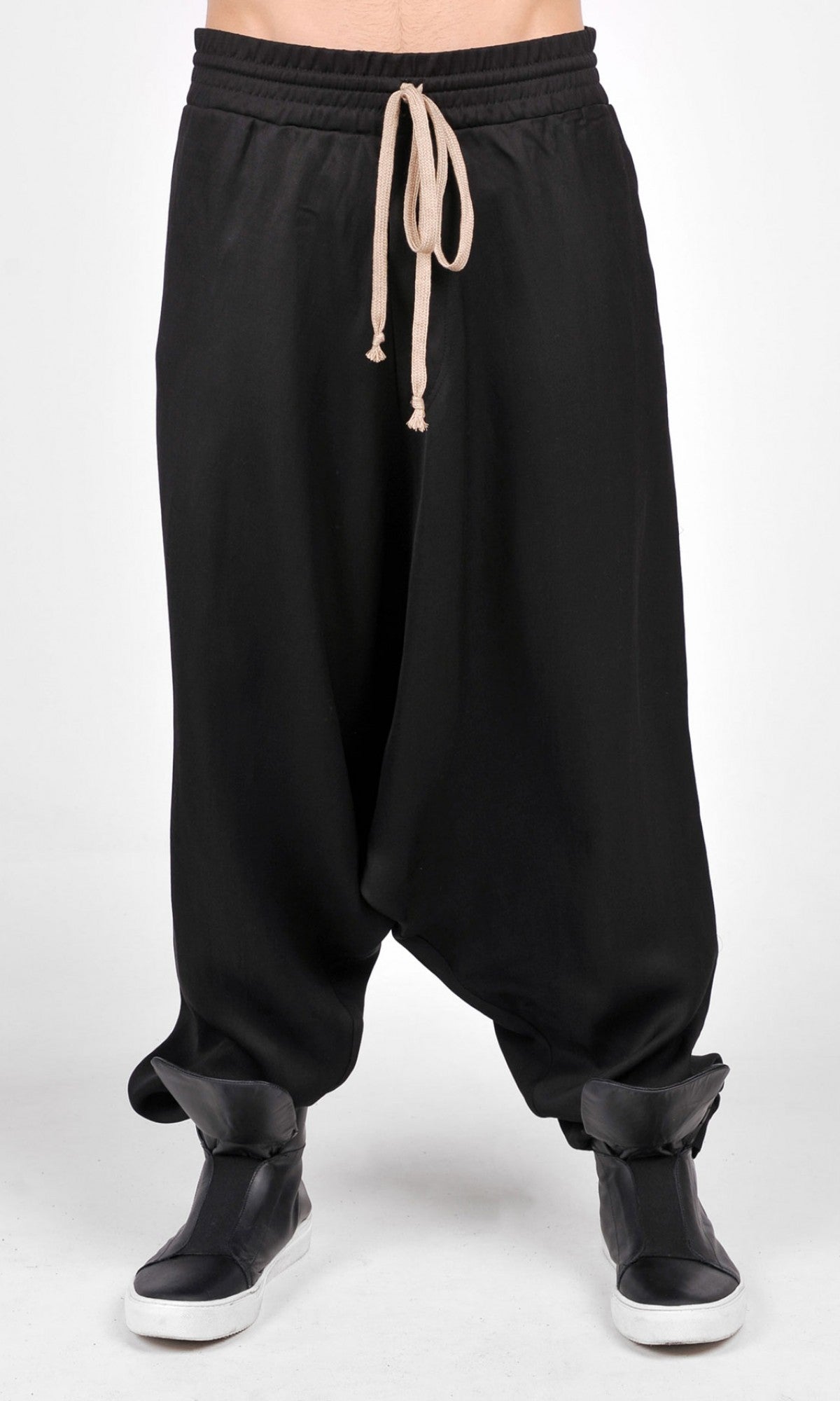 Drop Crotch Linen Harem Pants - AAKASHA