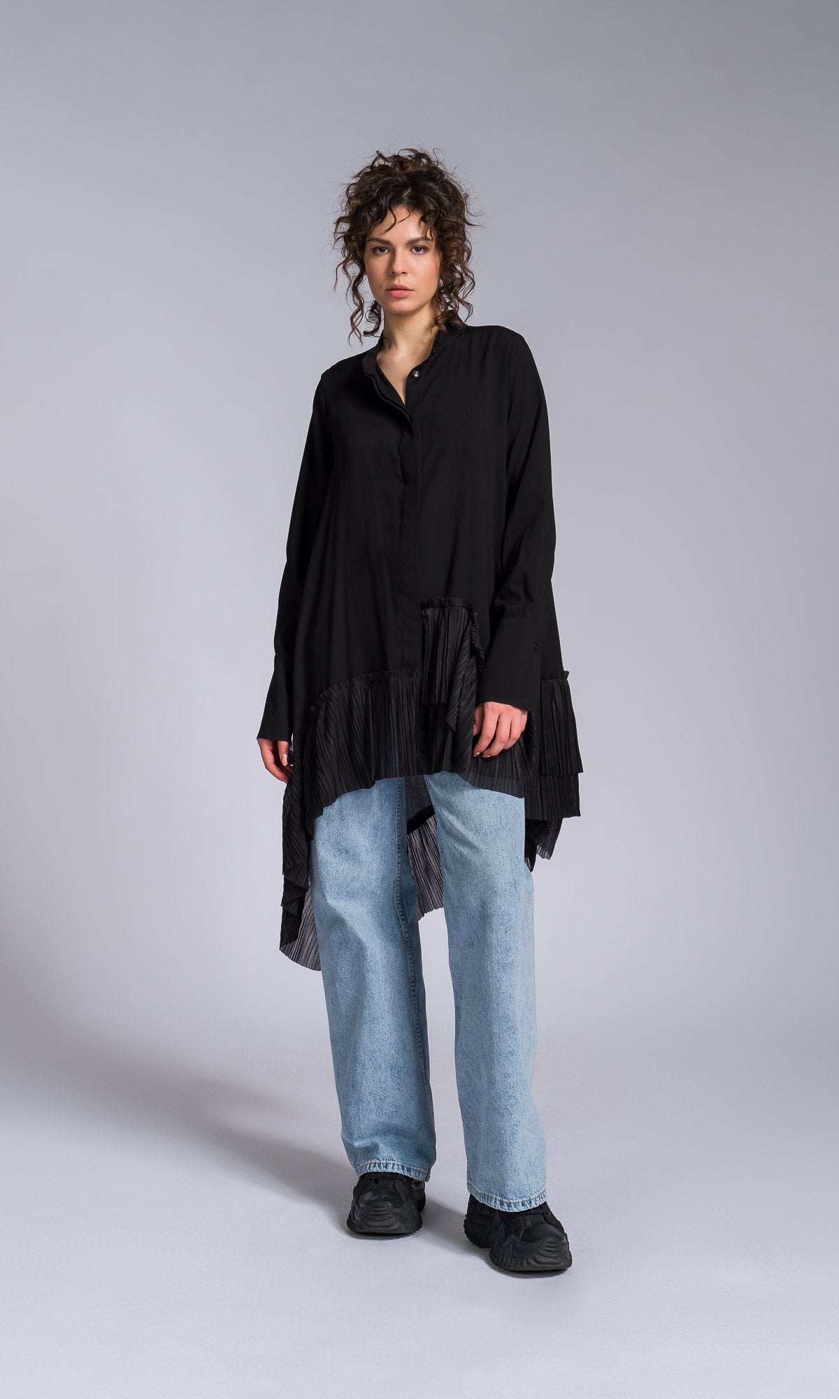 Pleated Hem Asymmetric Shirt - AAKASHA