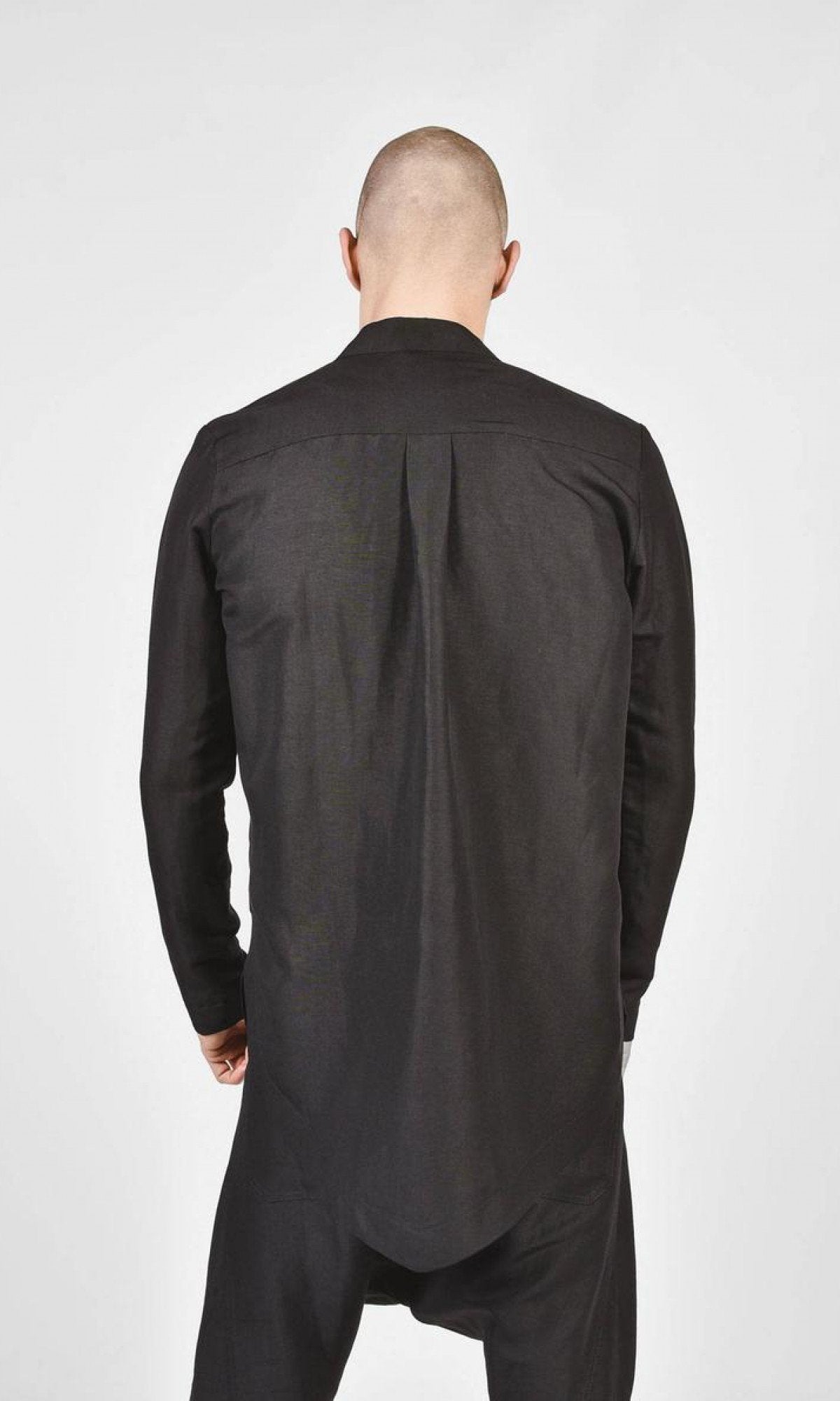 Black Loose High Colar Linen Shirt