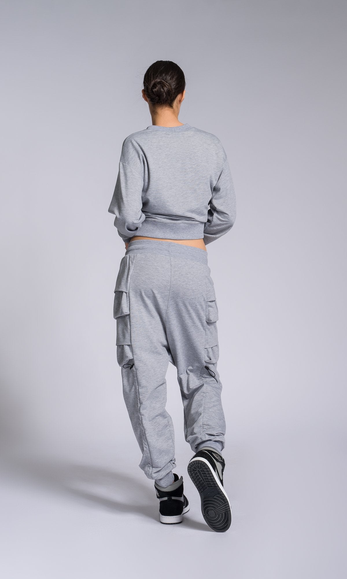 Two-piece Set of Layered Cargo Pockets Sweatshirt and Pants - AAKASHA