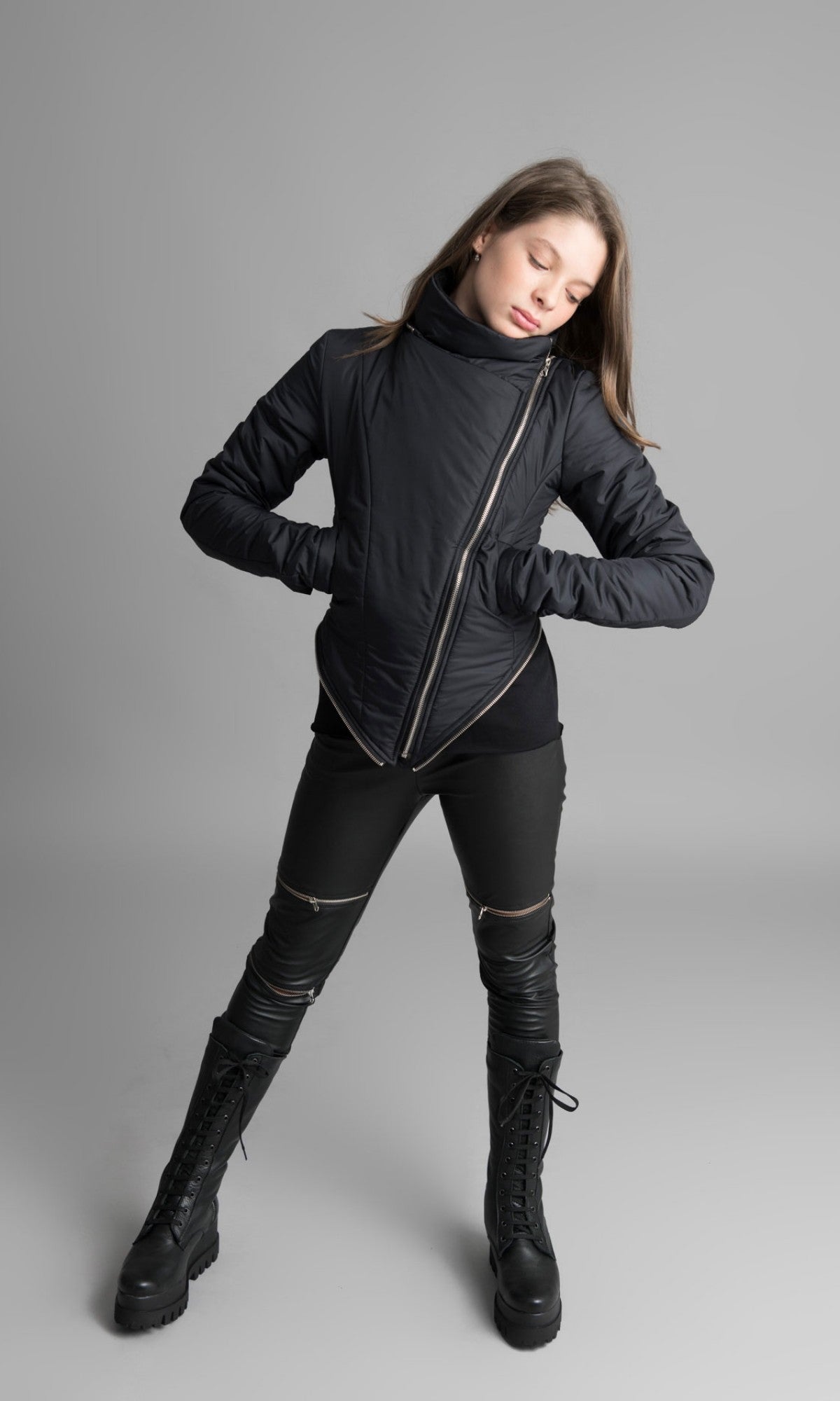 Detachable Fitted Quilted Jacket with Hood - AAKASHA