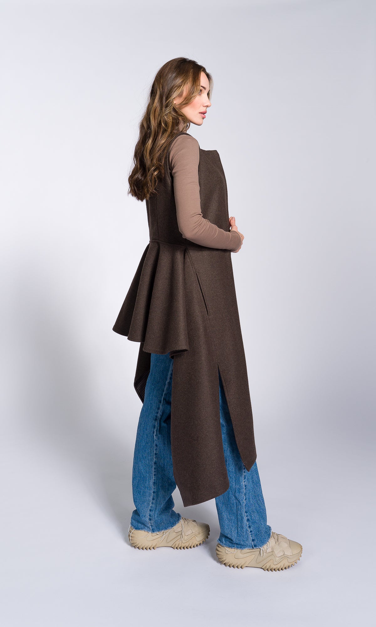 Sleeveless Lined Coat with Short Peplum Back - AAKASHA