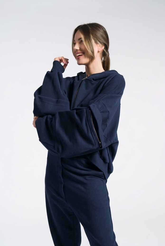Sweat-shirt zippé à capuche et poignets, manches Dir décontractées, hoodie extra-large au style alternatif