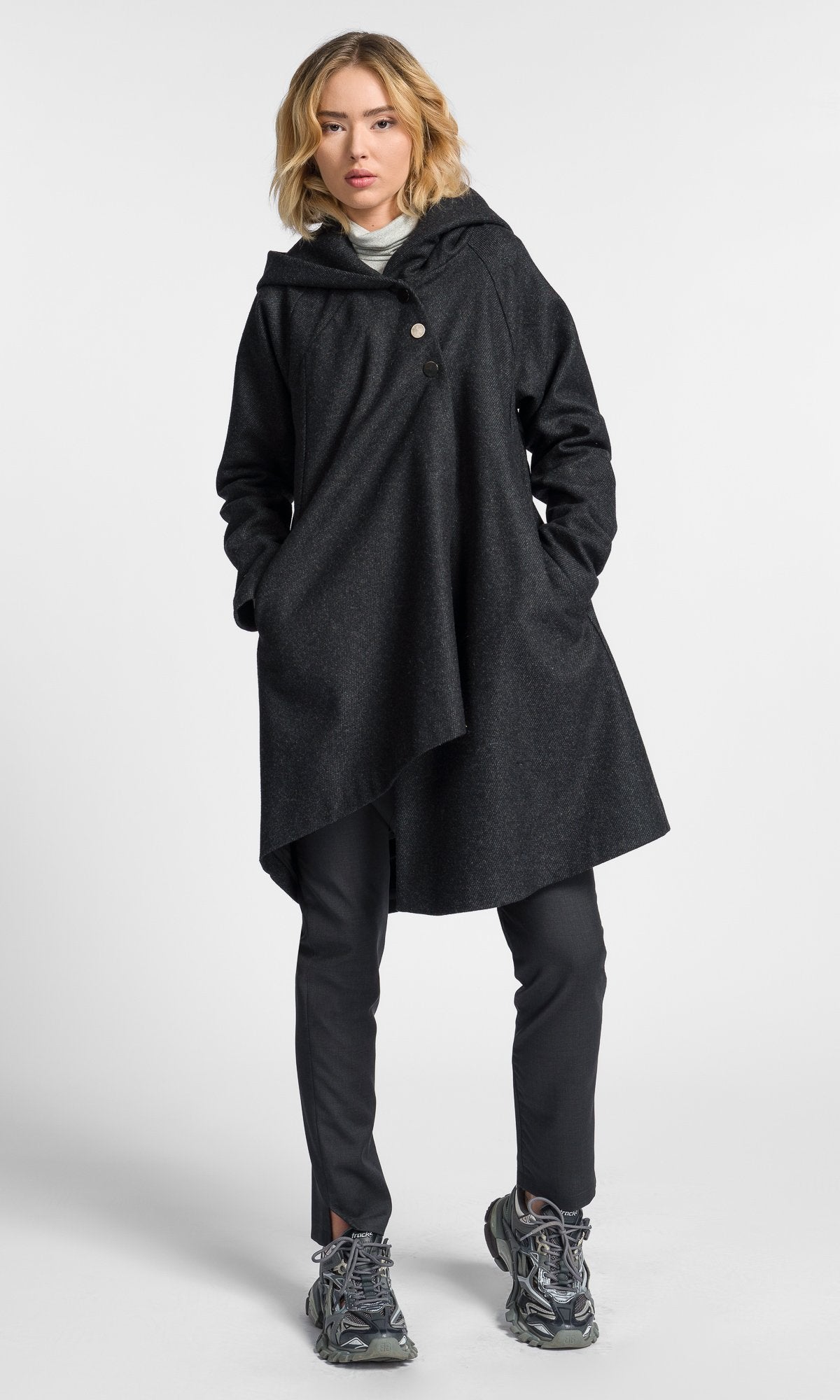 Asymmetric Drape Back Coat