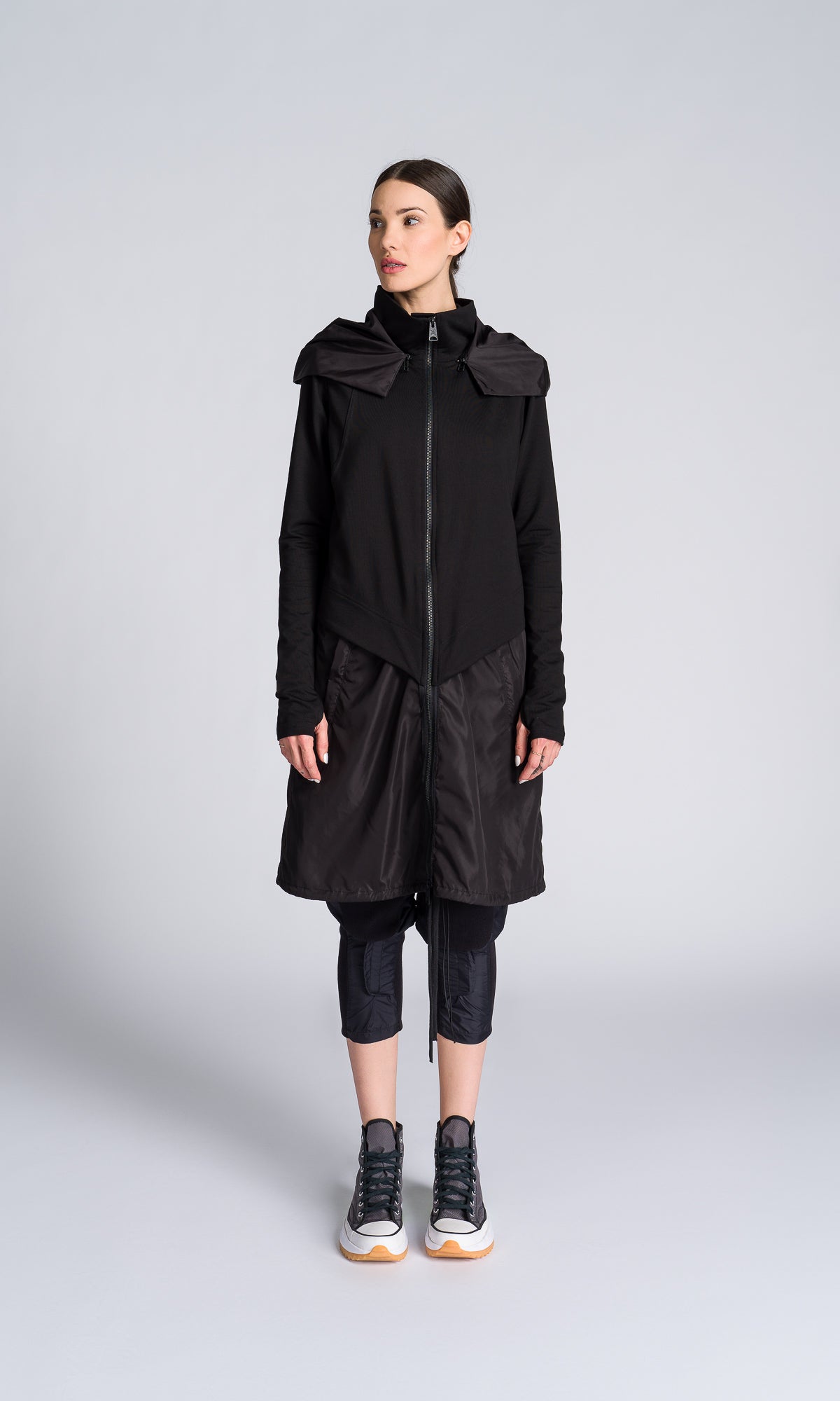Long Hooded Jacket with Backpack Straps