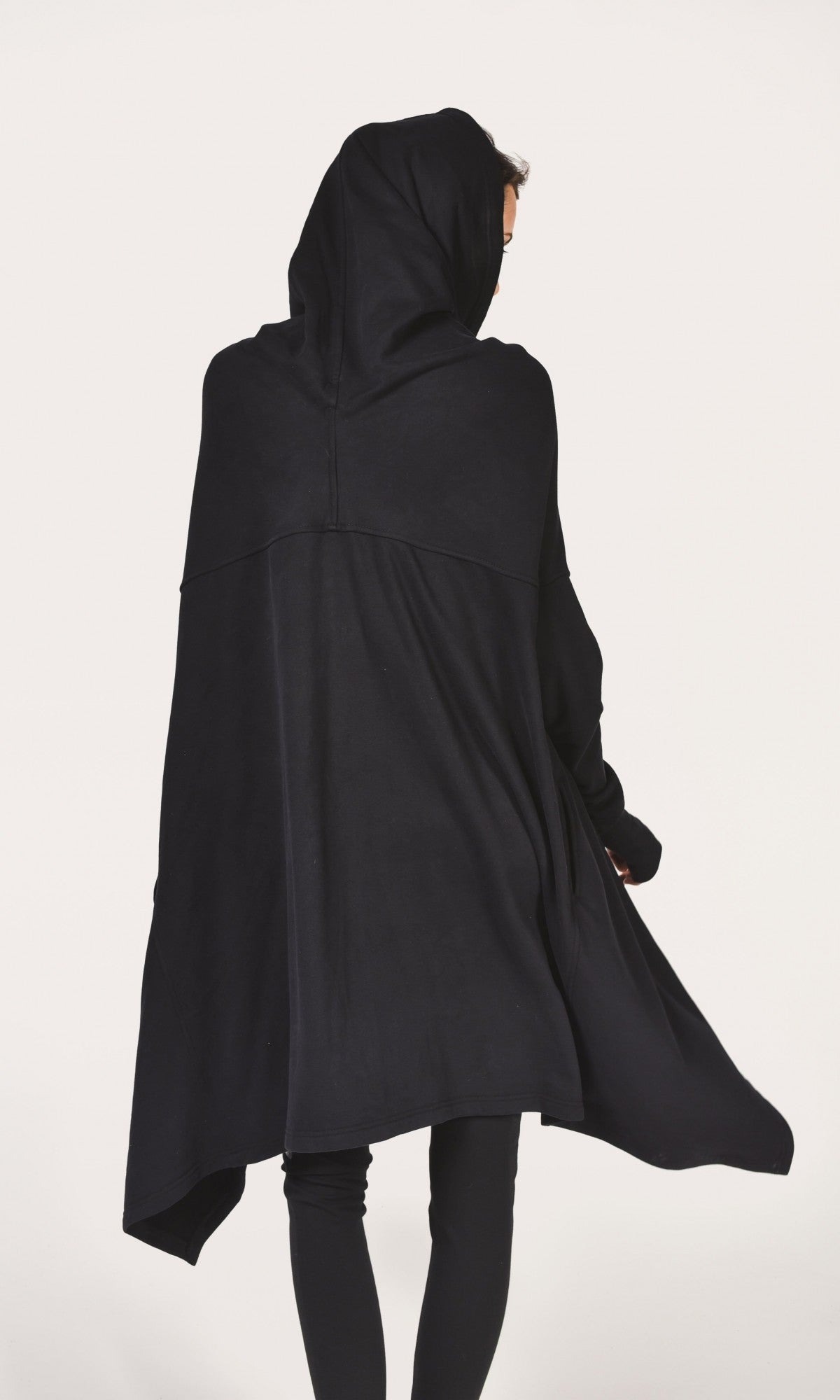 High Collar Hoodie with Asymmetric Hem