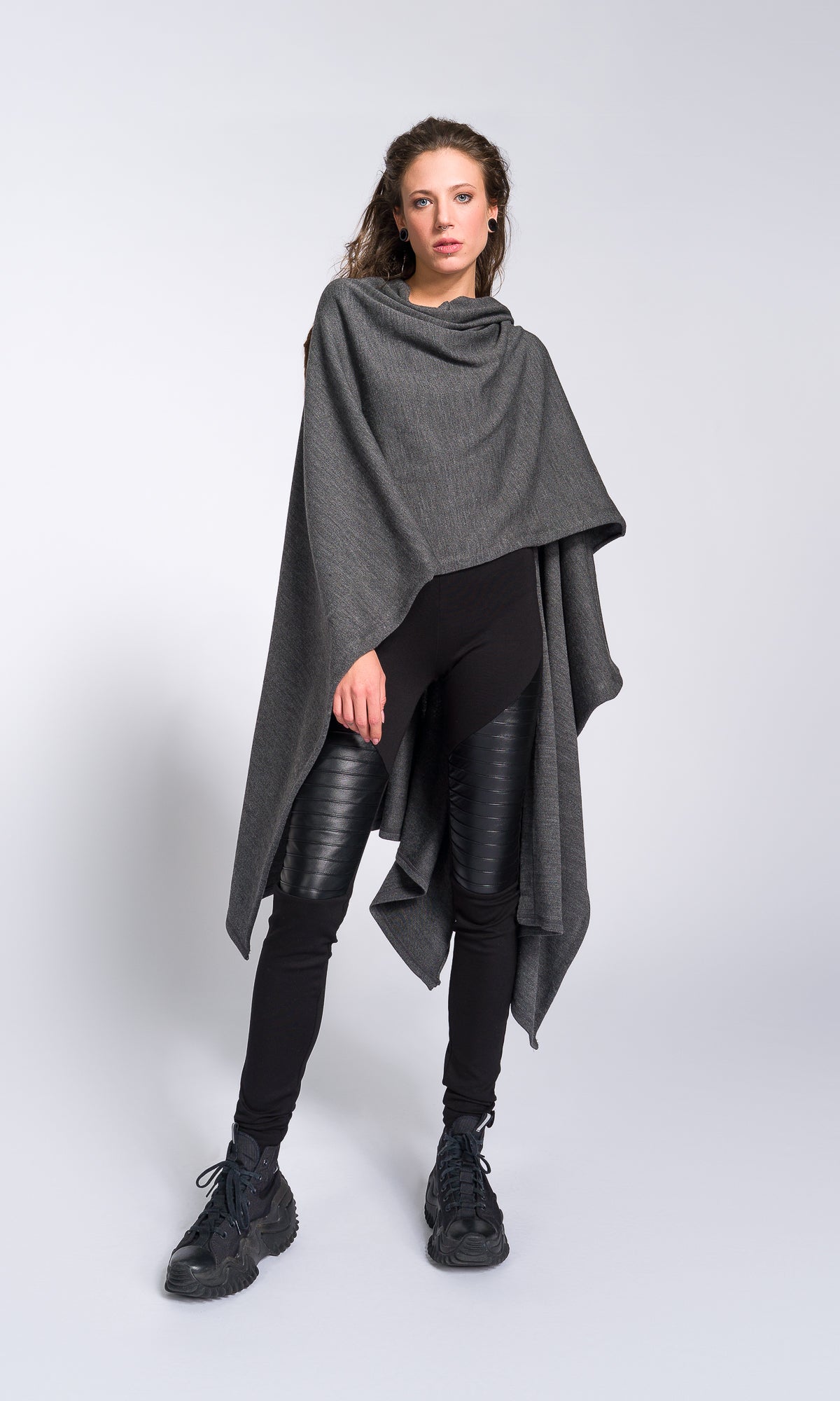 Asymmetric Knit Poncho Cardigan - AAKASHA